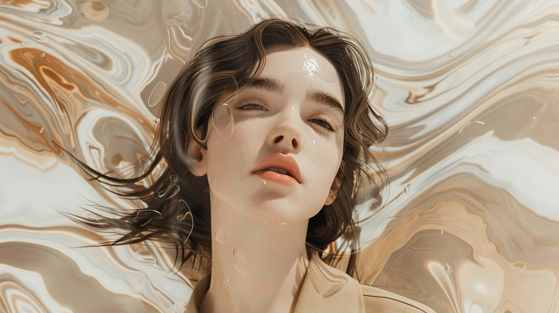 Clean Girl Aesthetic, marble water, beige and white liquid patterns, Full HD Desktop Wallpaper