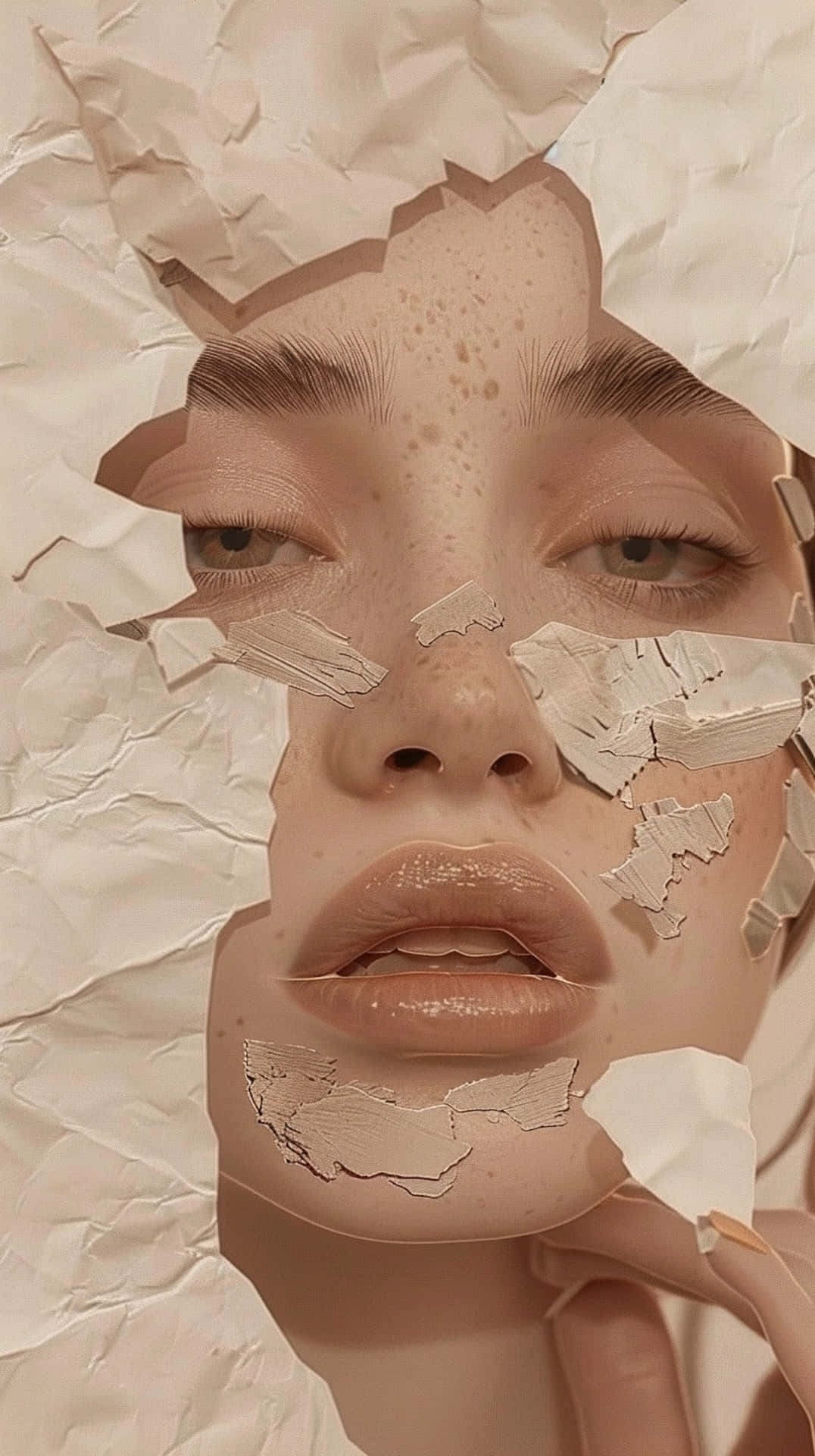Clean Girl Aesthetic, cracked clay facial, torn beige paper, Full HD Phone Wallpaper