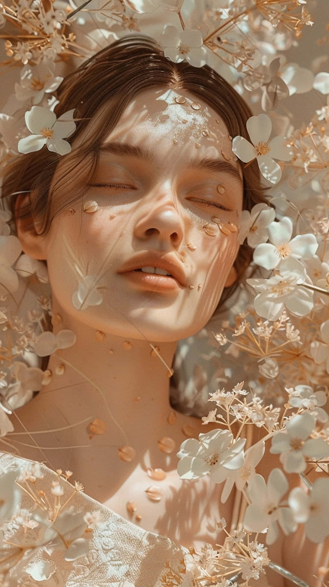 Clean Girl Aesthetic, floral portrait, white blossoms, Full HD Phone Wallpaper