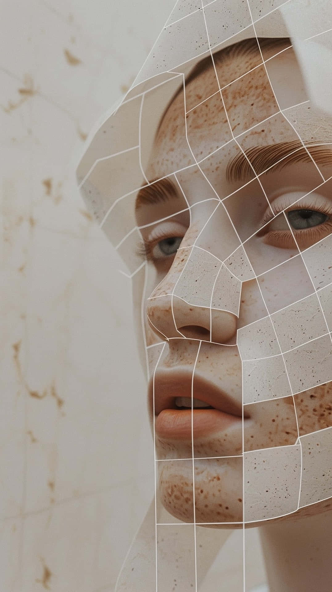 Clean Girl Aesthetic, white geometric grid overlay, marbled background, Full HD Phone Wallpaper