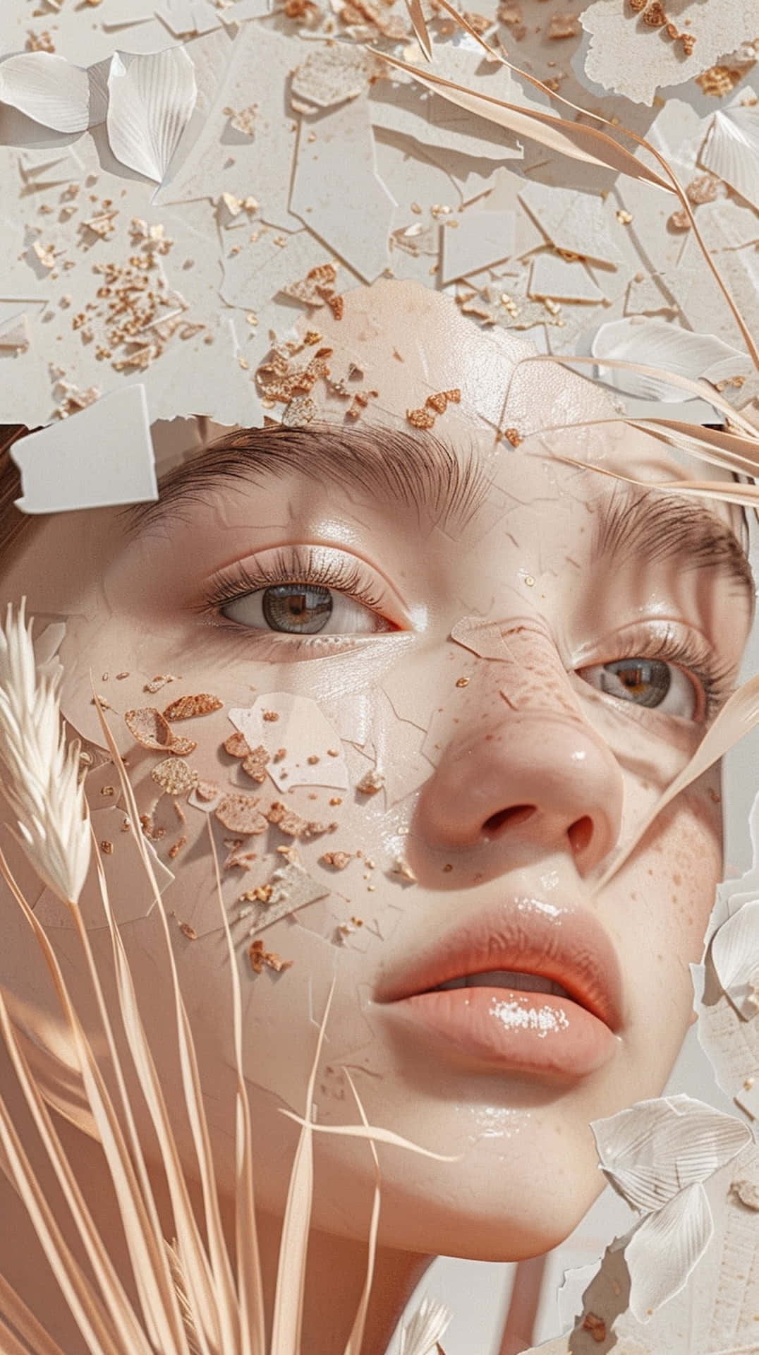 Clean Girl Aesthetic, white petals, golden-brown grasses, Full HD Phone Wallpaper