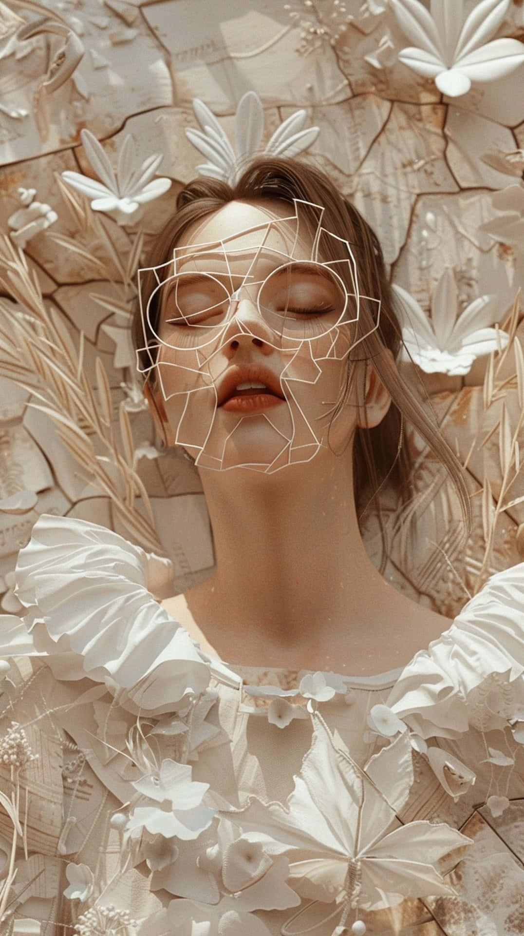Clean Girl Aesthetic, floral backdrop, geometric wireframe overlay, Full HD Phone Wallpaper