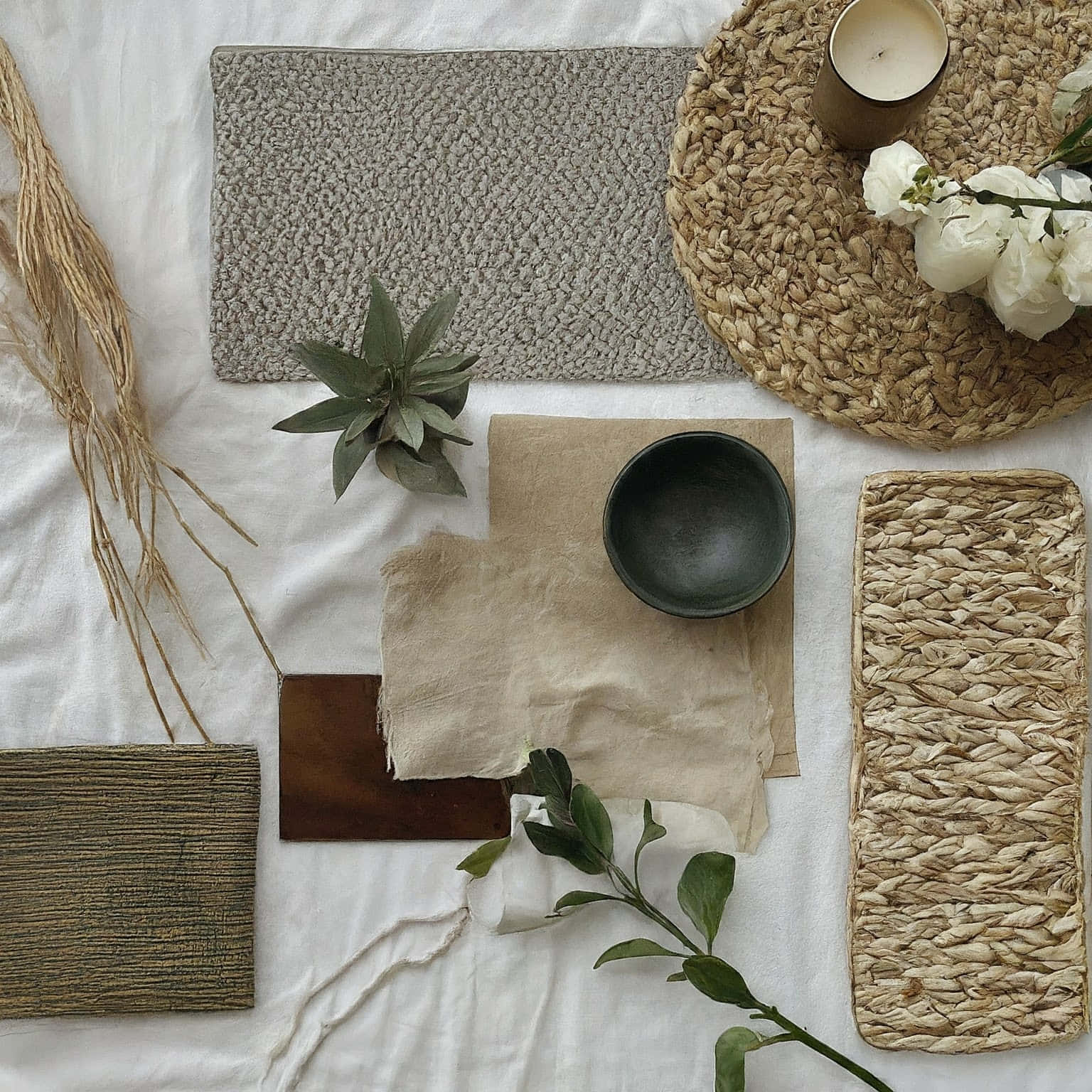 Clean Girl Aesthetic, flatlay composition, neutral-toned woven textiles, HD Desktop Wallpaper