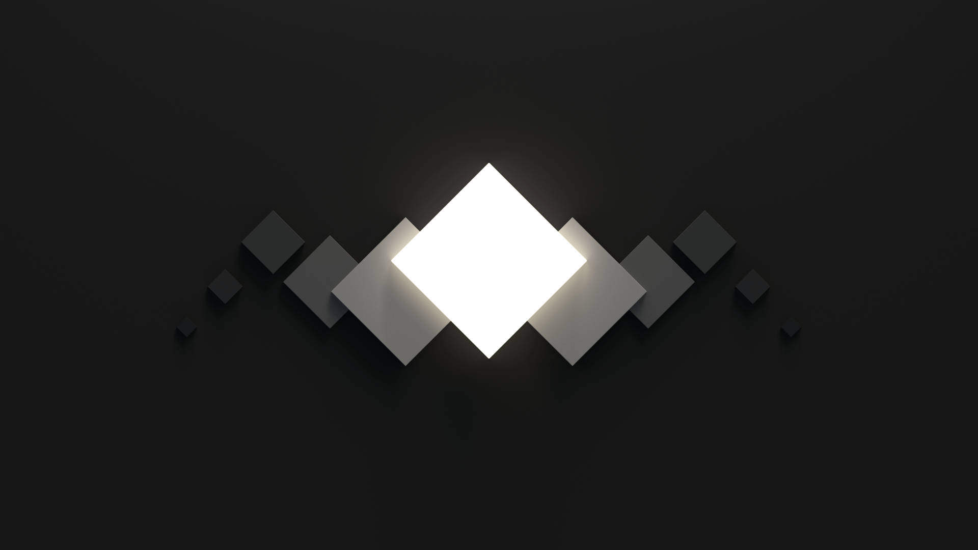 black, gray cubes, glowing white diamond-shaped light fixture, Full HD Desktop Wallpaper