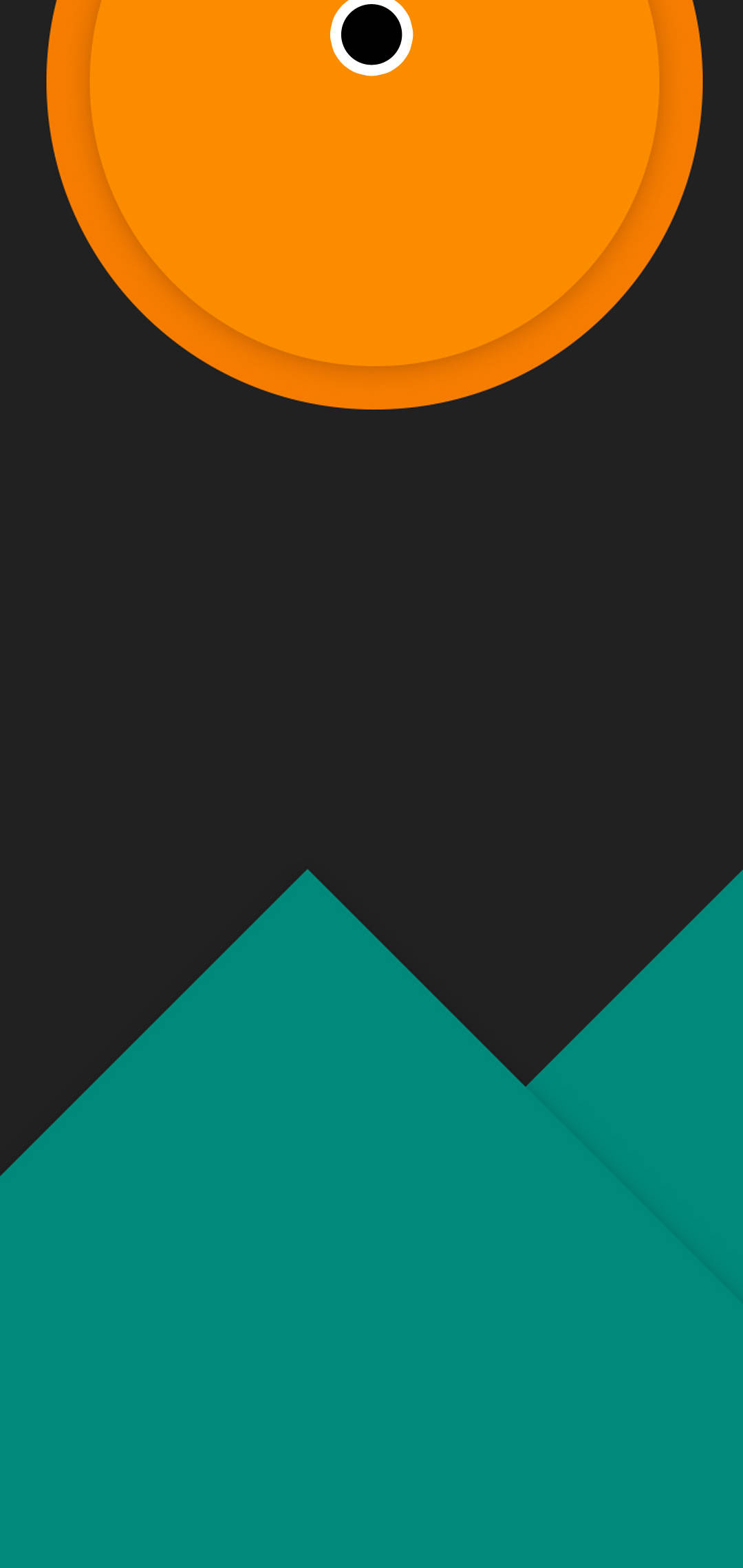 Digital Sun And Mountain Punch Hole, orange circle, teal mountain shapes, Full HD Phone Wallpaper