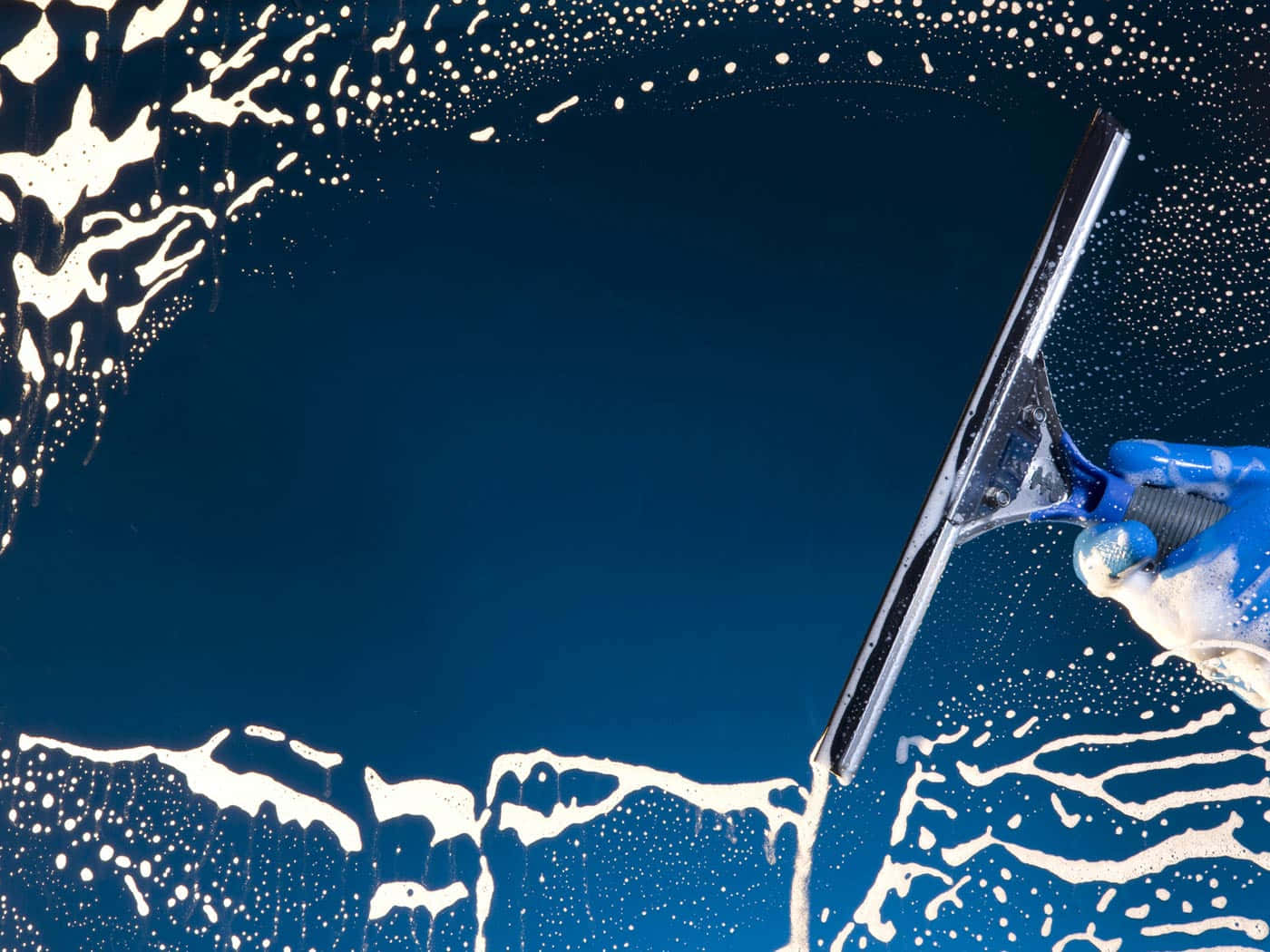 rubber squeegee, deep blue window, gloved hand, HD Desktop Wallpaper