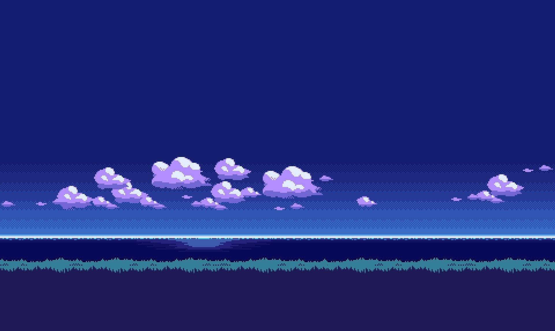 aesthetic pixel art HD, deep blue sky, purple clouds, Full HD Desktop Wallpaper