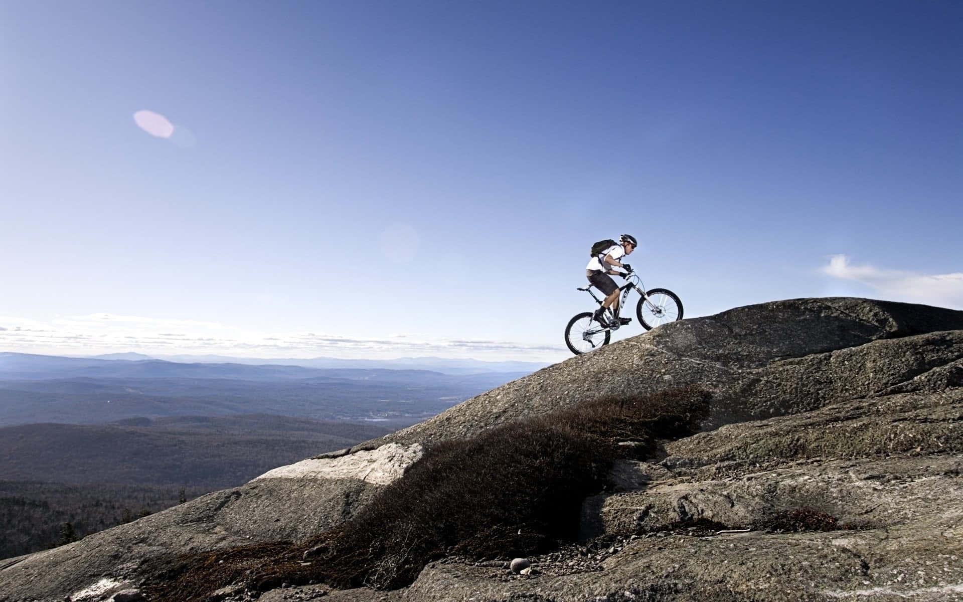 Specialized Mountain Bike, clear blue sky, rocky ridge, Full HD Desktop Wallpaper