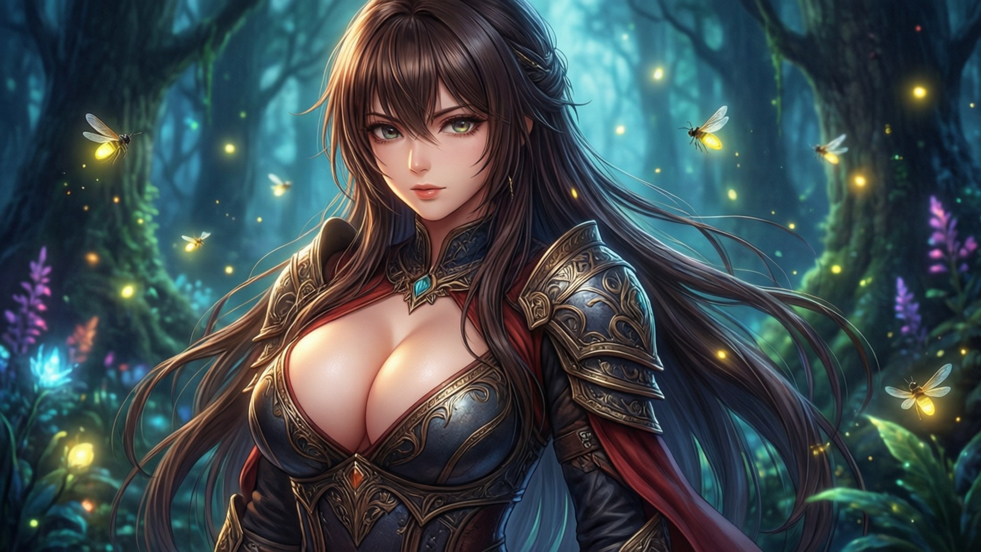 fantasy warrior, armored woman, long dark hair, Full HD Desktop Wallpaper