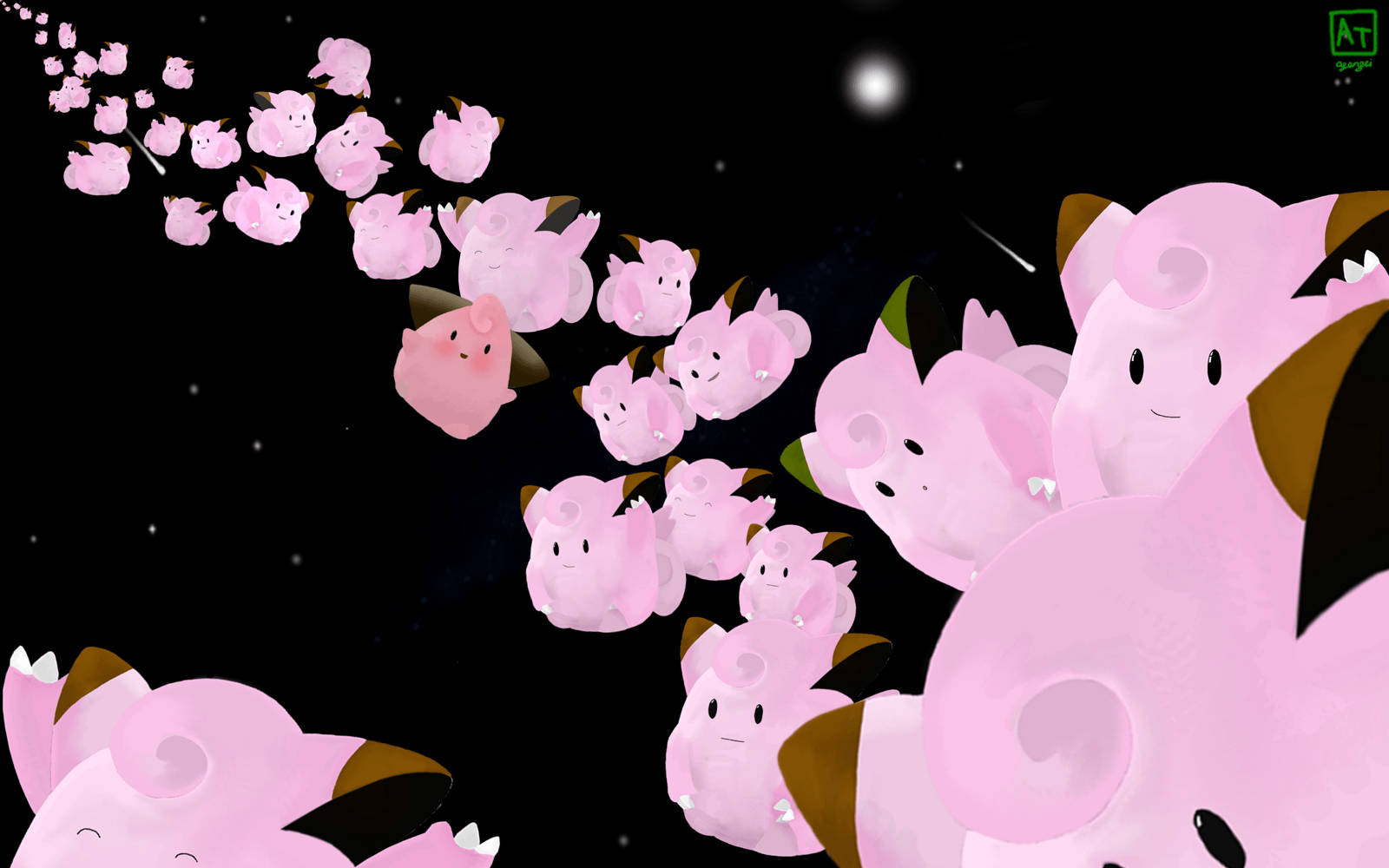 Clefairy, outer space, starry night sky, HD Desktop Wallpaper