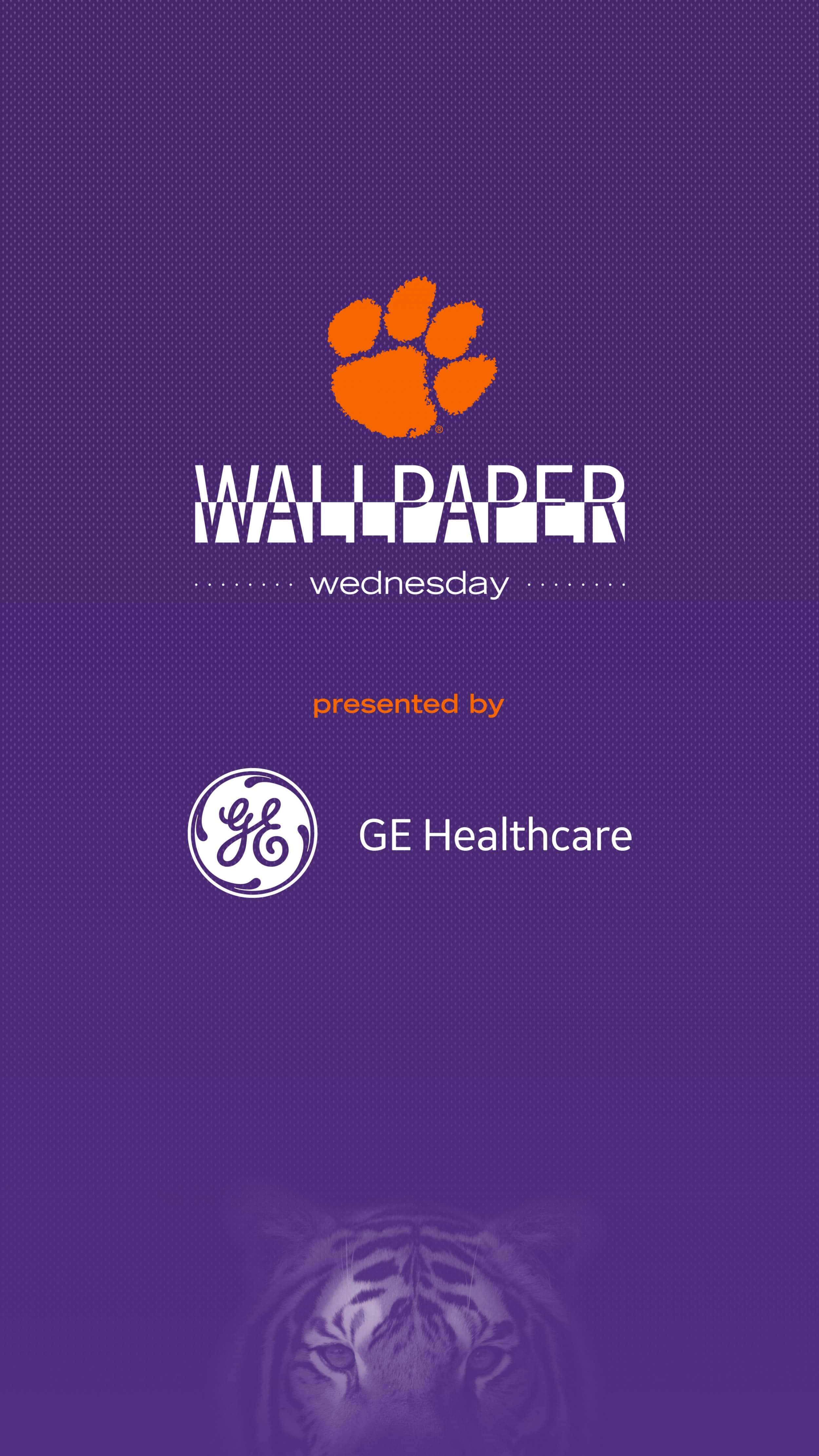 Clemson iPhone, purple textured wallpaper, orange paw print logo, 4K Phone Wallpaper