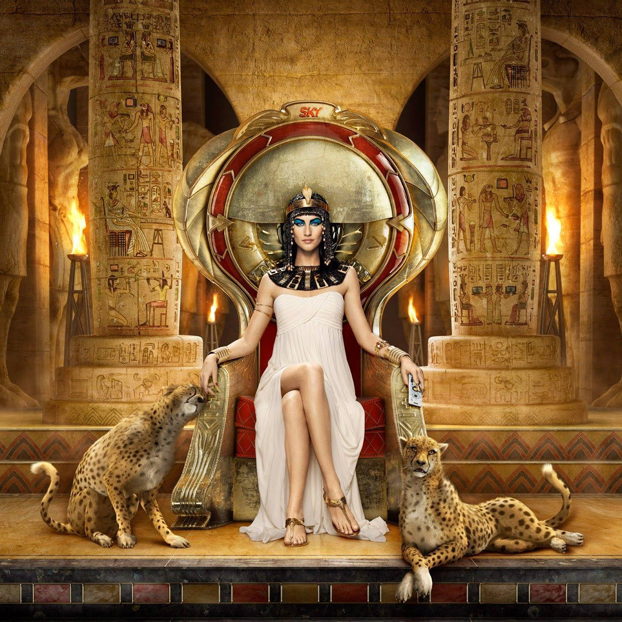 Cleopatra, white gown, gold headdress, SD Desktop Wallpaper