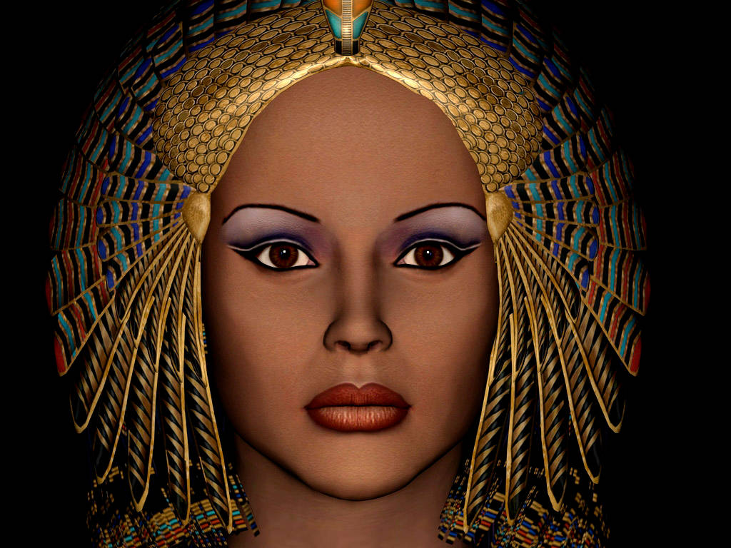 Cleopatra, golden feathered headdress, bold purple eye makeup, SD Desktop Wallpaper