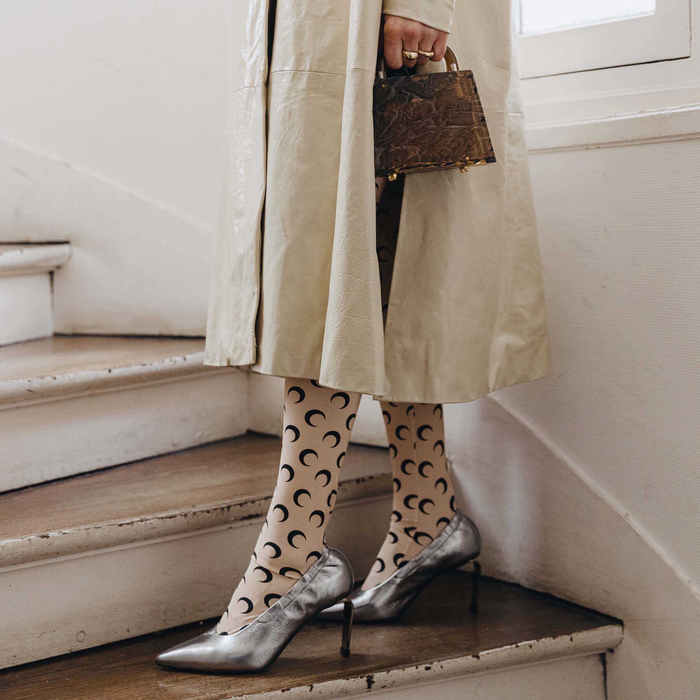 Clergerie, silver high heels, beige trench coat, Full HD Desktop Wallpaper