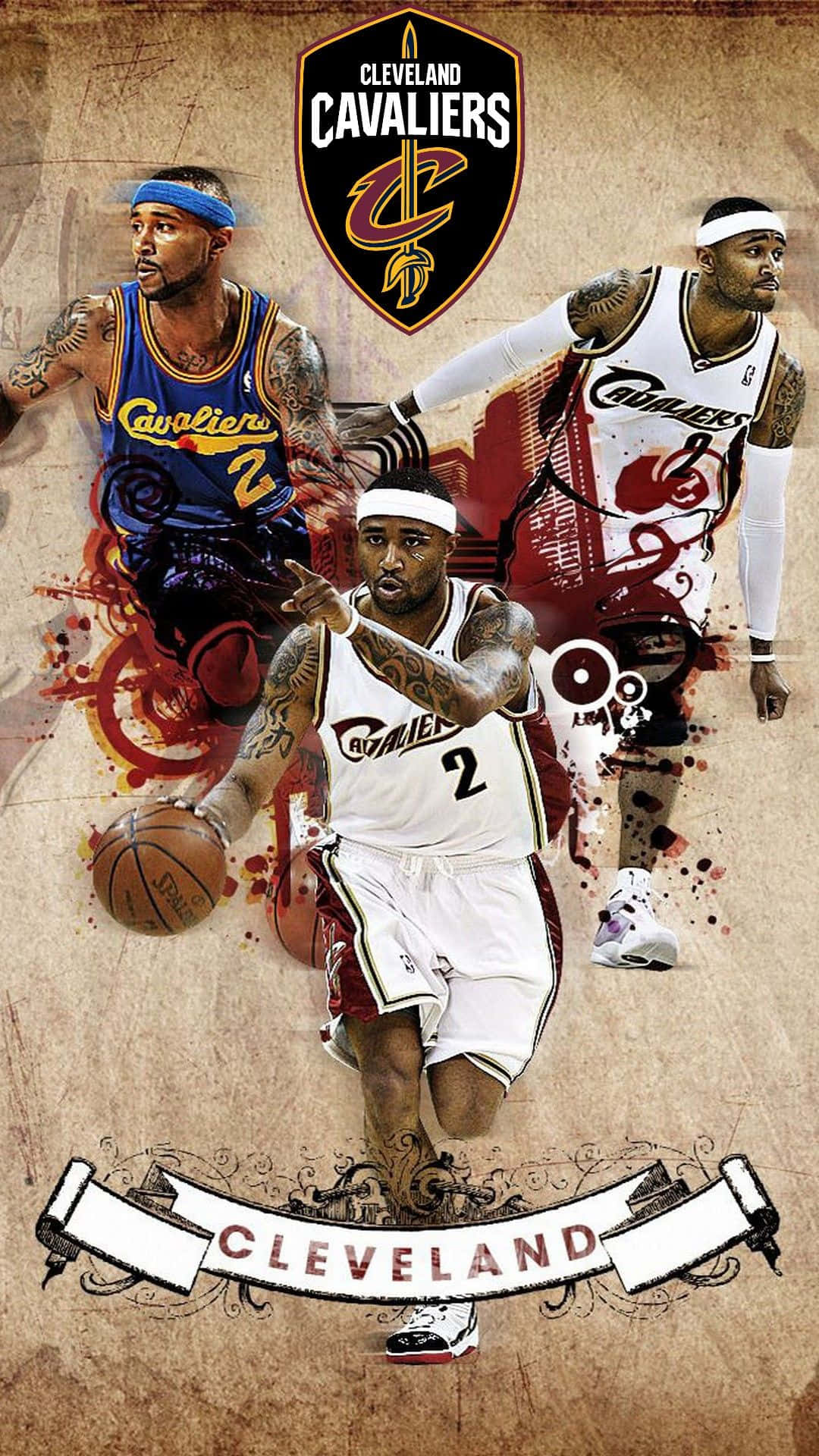 Cleveland Cavaliers, NBA Players Phone, splattered paint effects, Full HD Phone Wallpaper