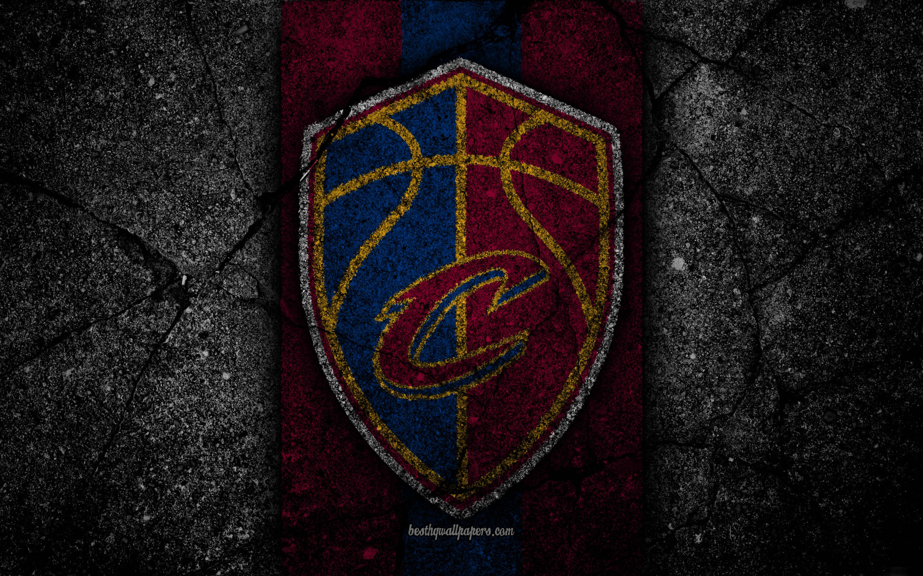 Cleveland Cavaliers, concrete logo, basketball logo shield, 4K Desktop Wallpaper