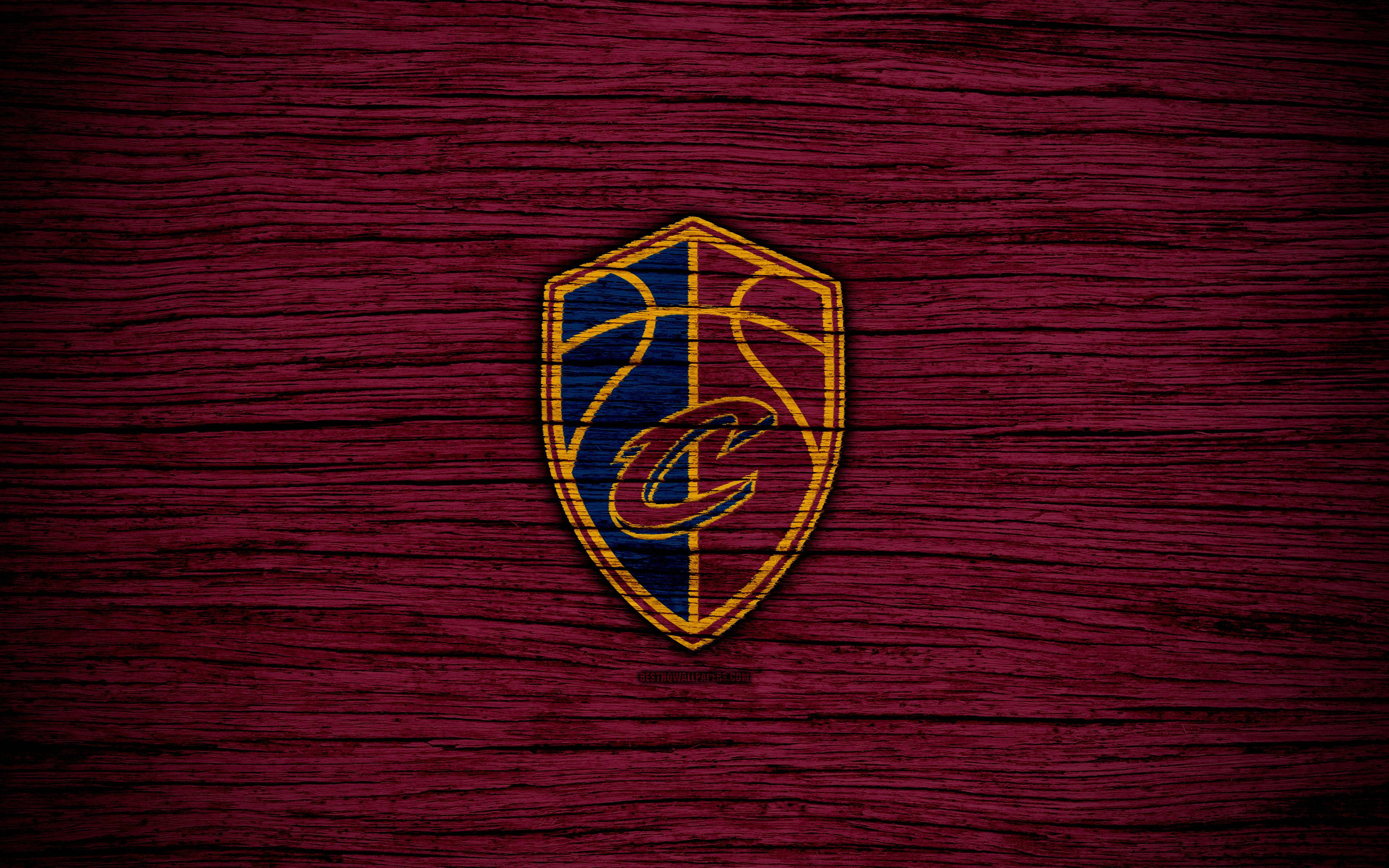 Cleveland Cavaliers, wood grain logo, deep maroon, 4K Desktop Wallpaper