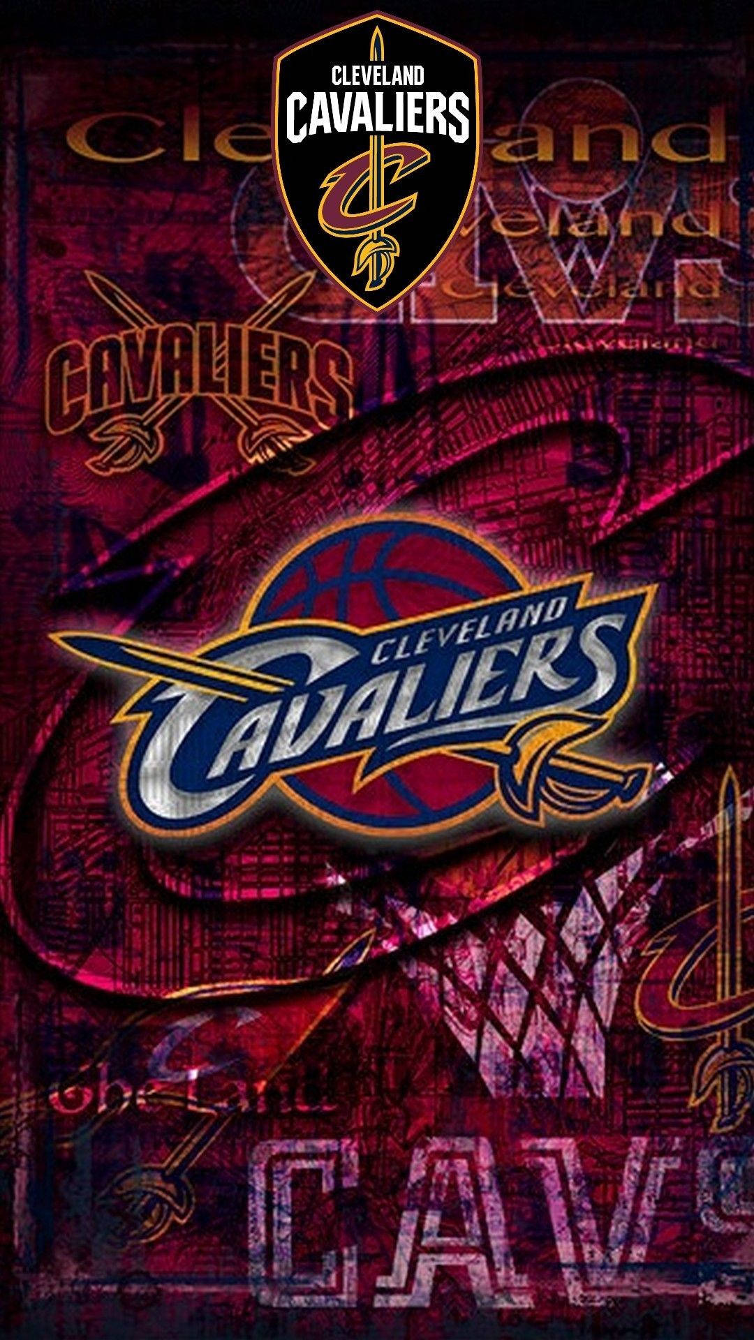 Cleveland Cavaliers, different logo designs, vibrant red, Full HD Phone Wallpaper