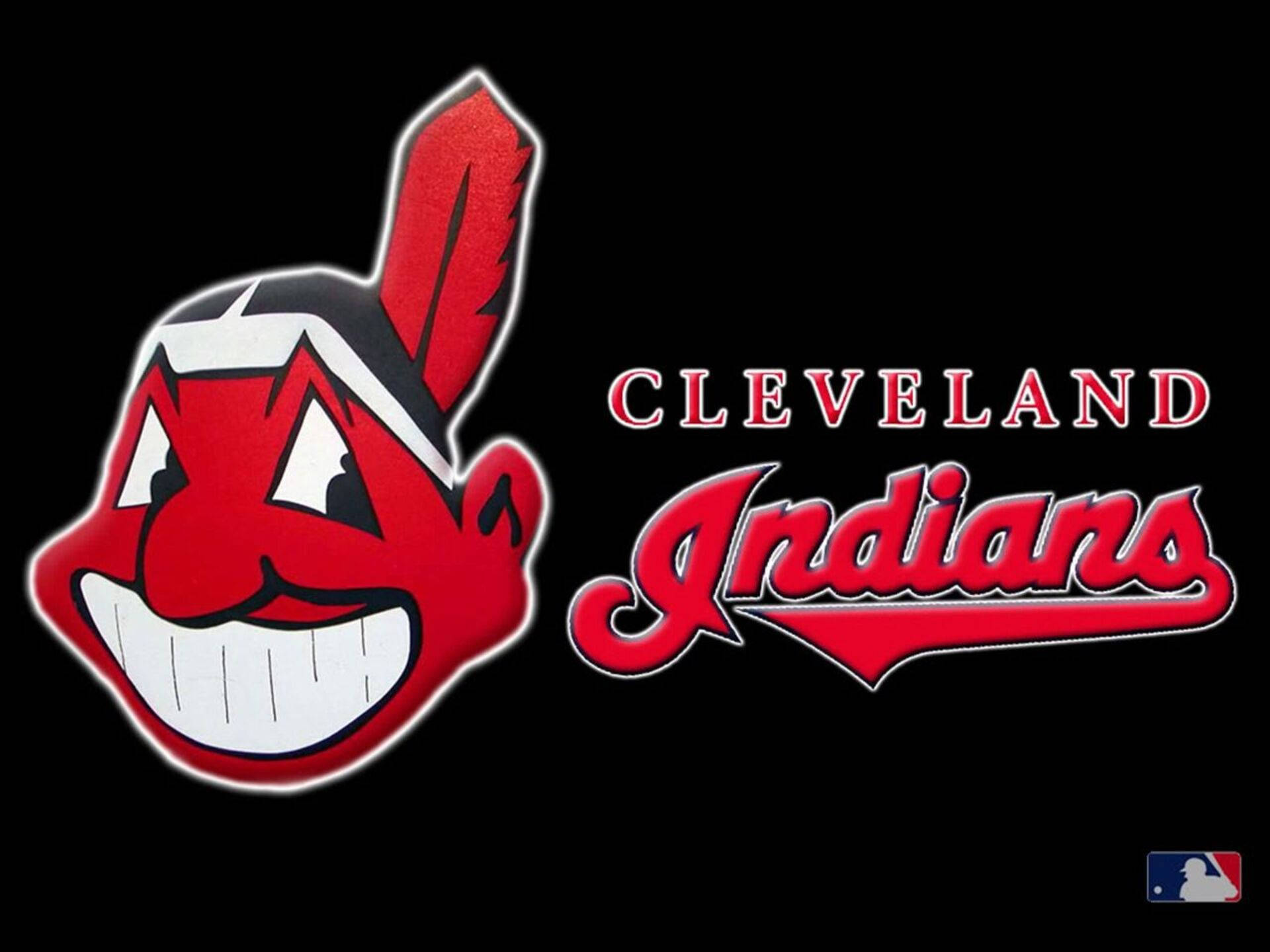 Cleveland Indians, red cartoon Native American mascot, bold red script, Full HD Desktop Wallpaper