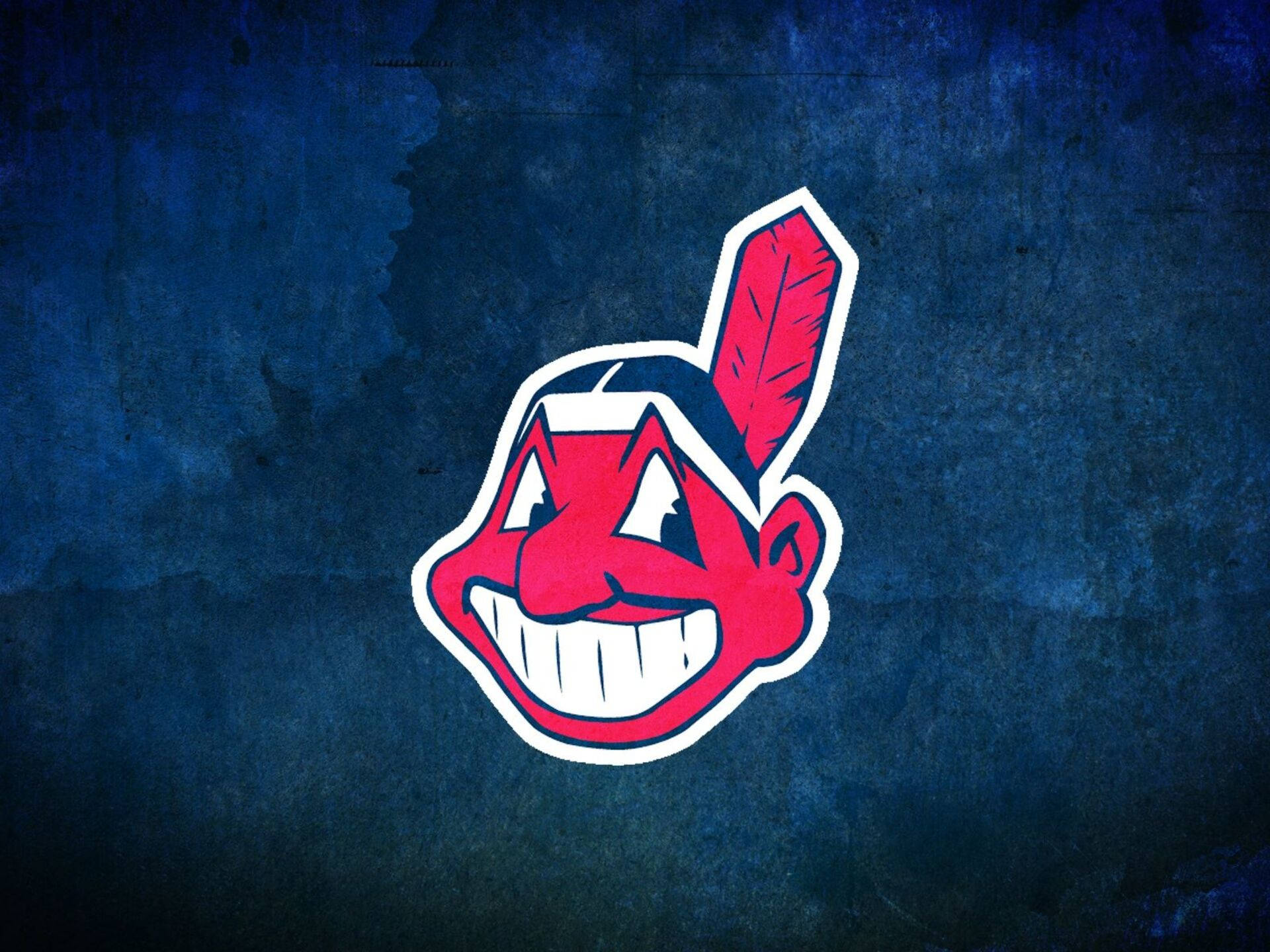 Cleveland Indians, red cartoon Native American mascot head, single feather, Full HD Desktop Wallpaper