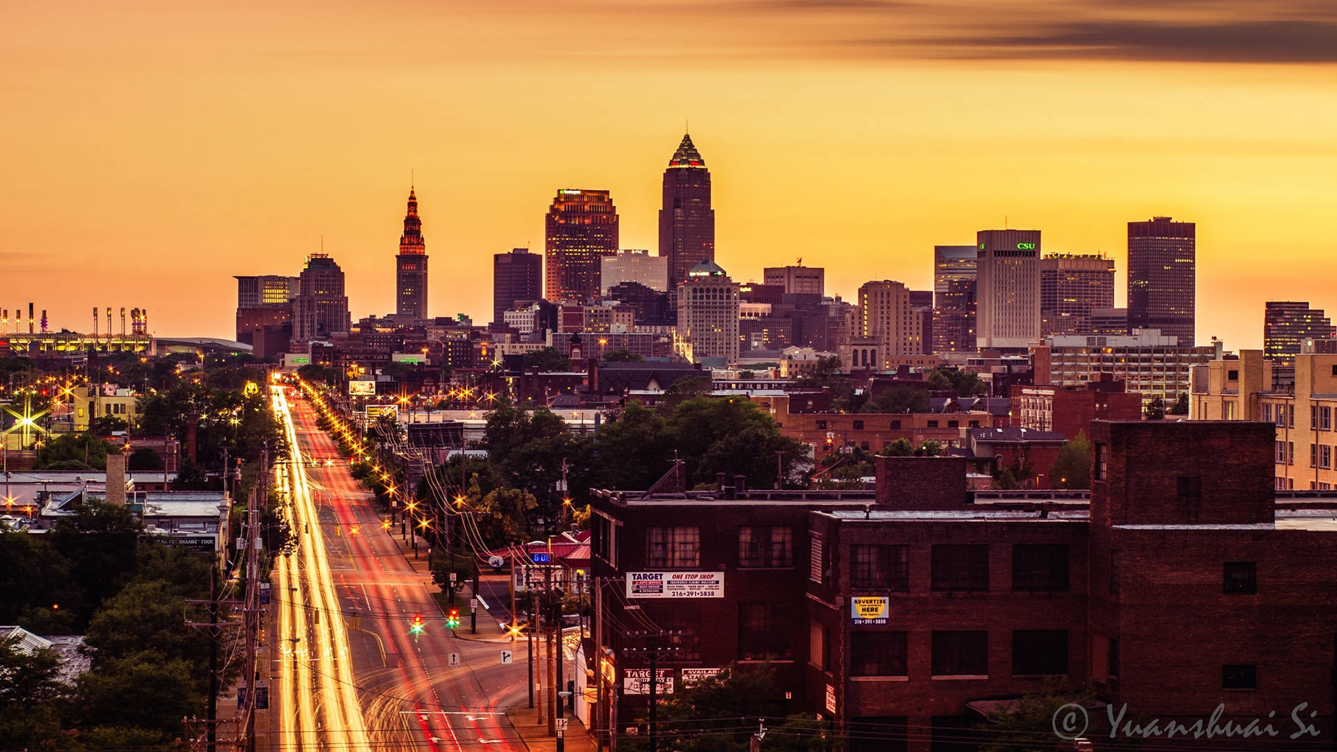 Cleveland, Golden Sunset, sunset, Full HD Desktop Wallpaper