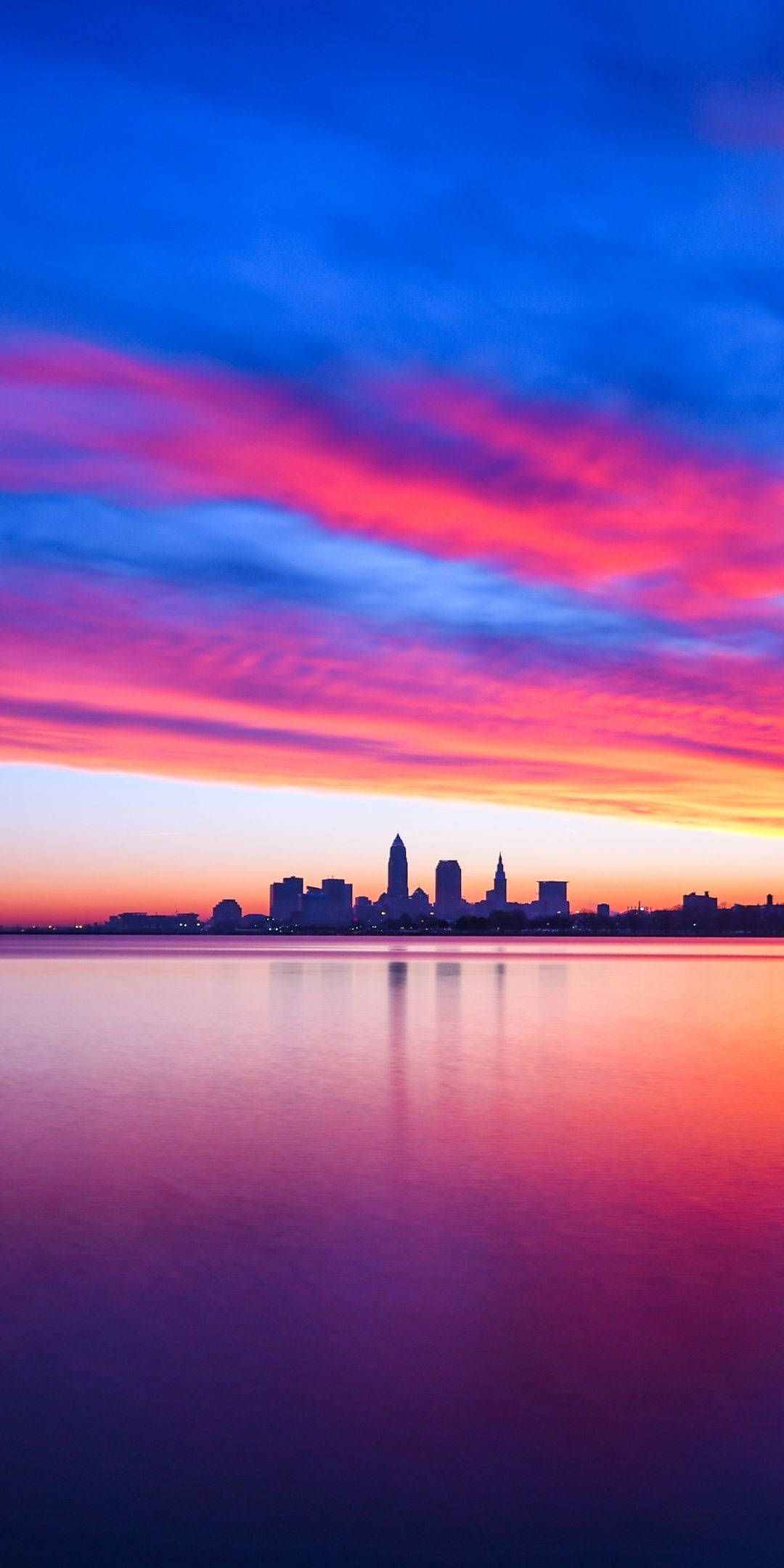 Cleveland, pink orange and blue clouds, vibrant sunset sky, Full HD Phone Wallpaper