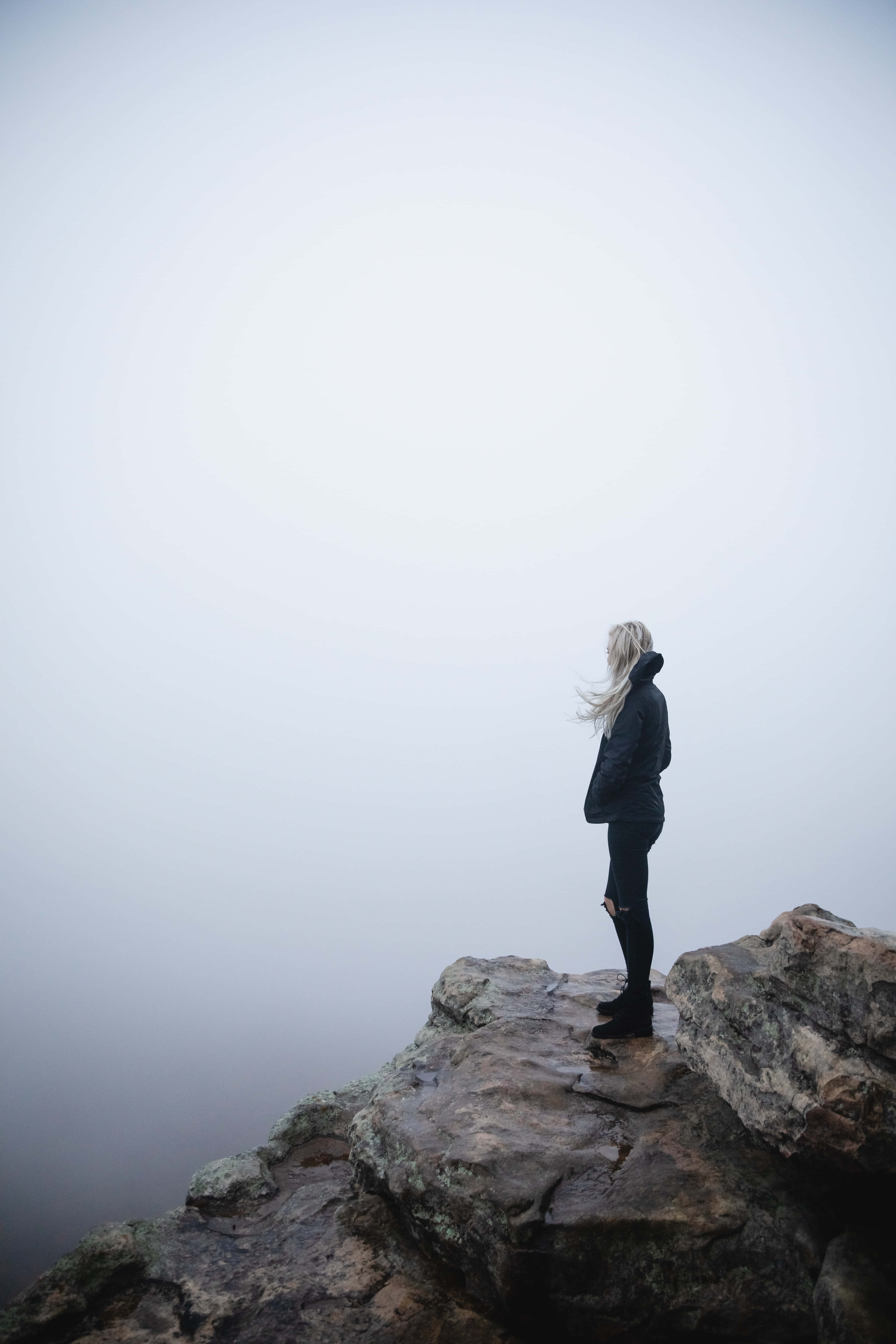 Cliff, misty cliff edge, foggy expanse, 5K Phone Wallpaper