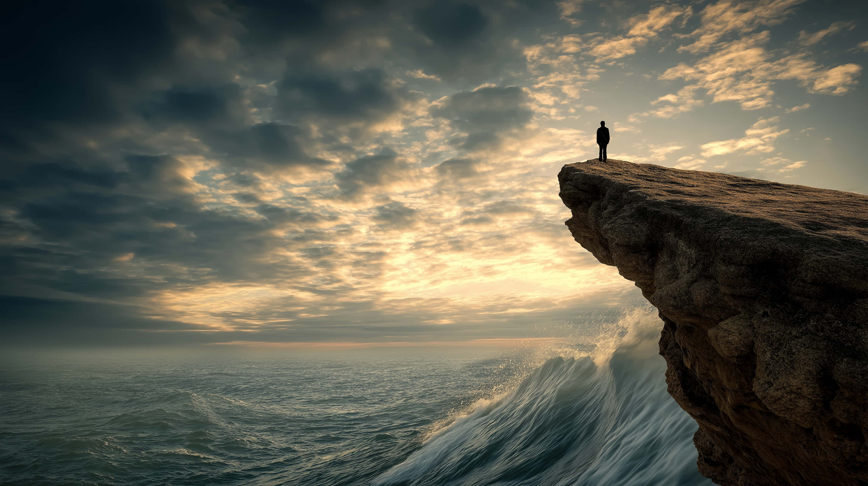 cliff, massive wave, stormy ocean, 2K Desktop Wallpaper