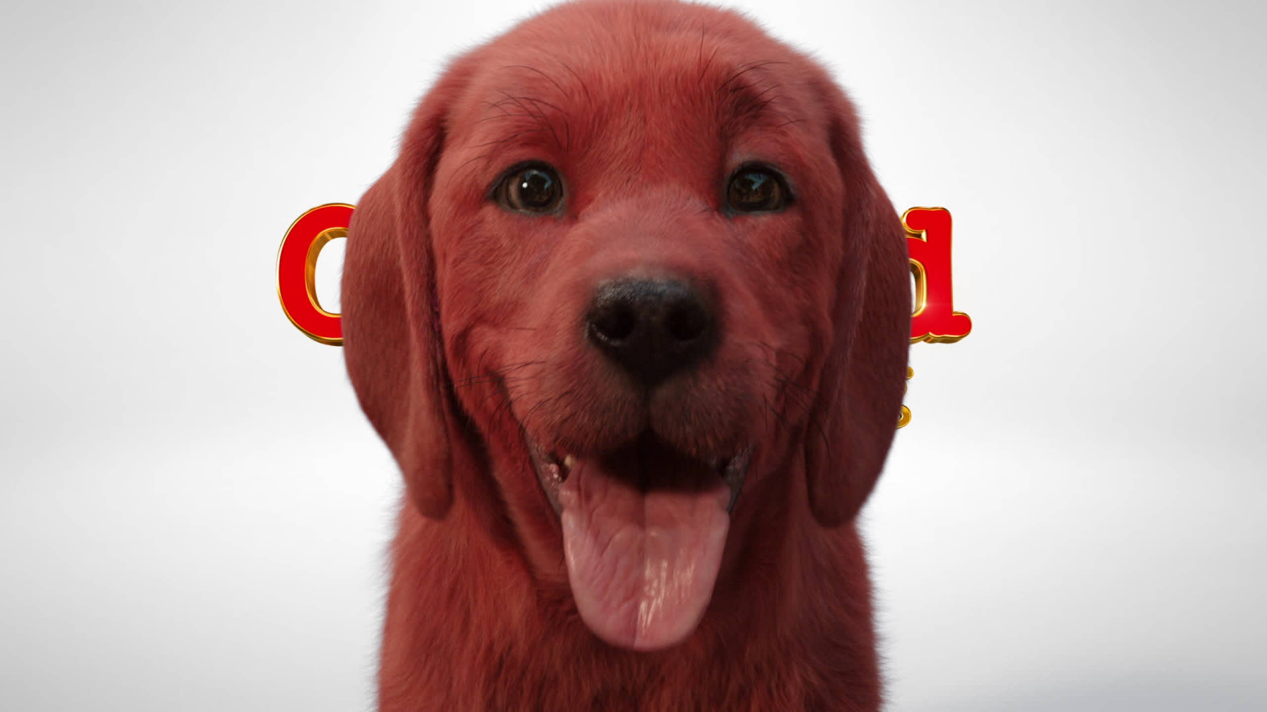 Clifford the Big Red Dog, red Labrador puppy, golden letters, 2K Desktop Wallpaper
