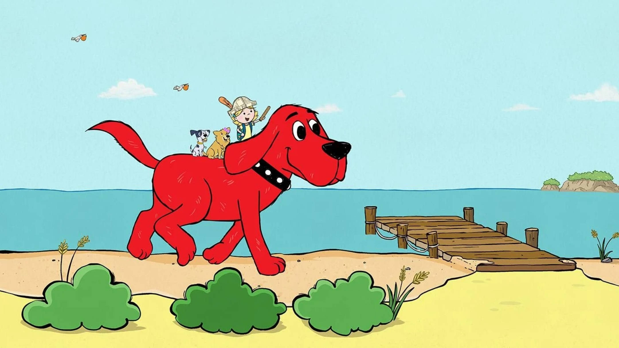 Clifford the big red dog, red dog, sandy beach, Full HD Desktop Wallpaper