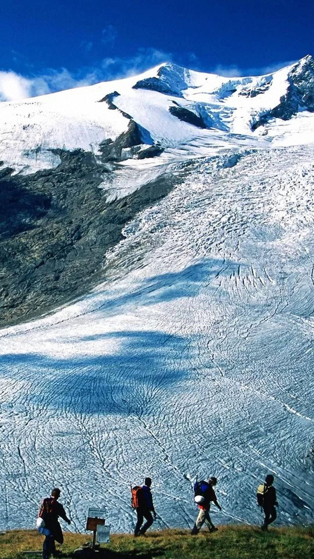 snowy mountain slope, glacier, snow-capped mountain, Full HD Phone Wallpaper