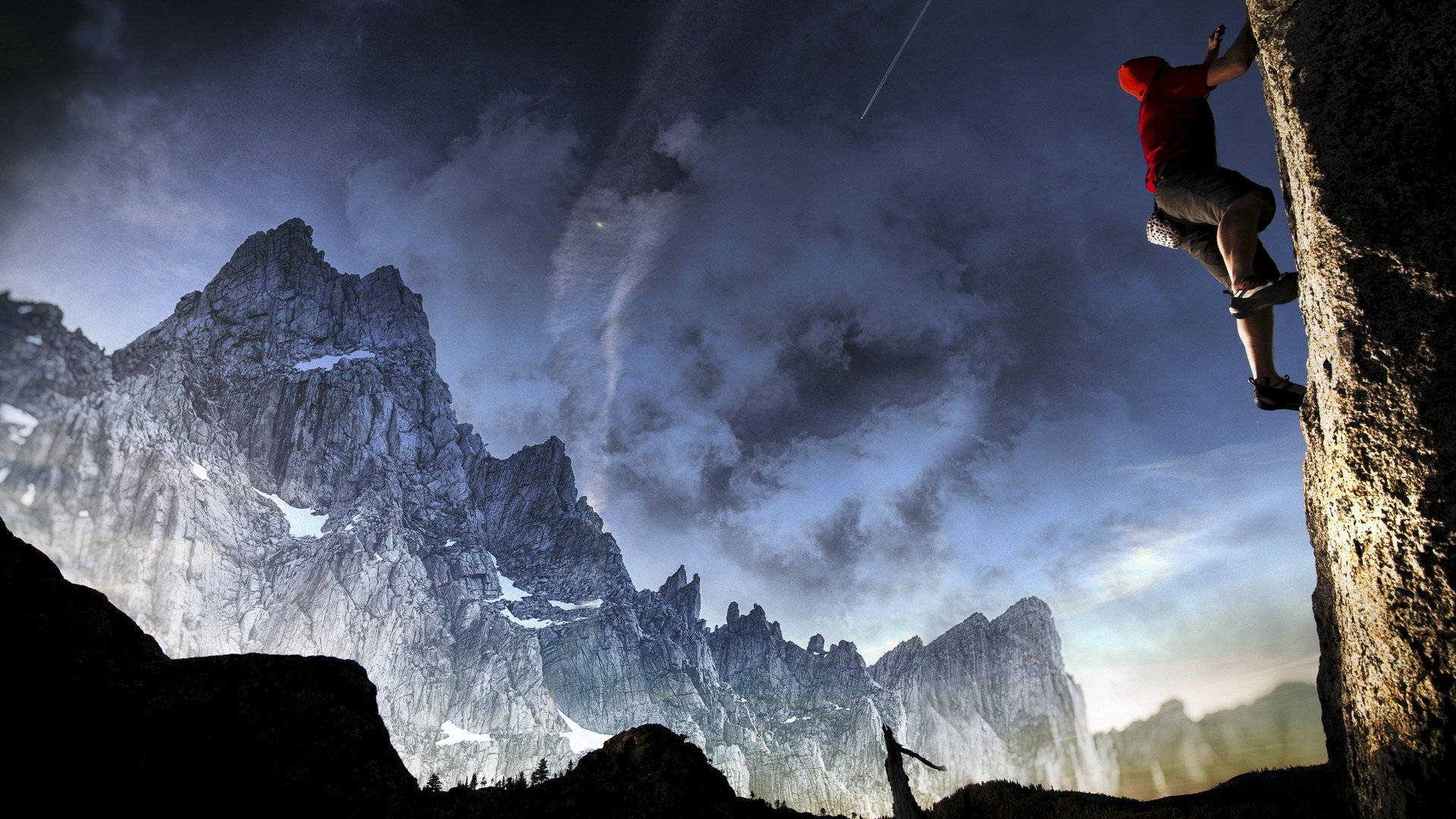 man, rock, icy mountains, Full HD Desktop Wallpaper