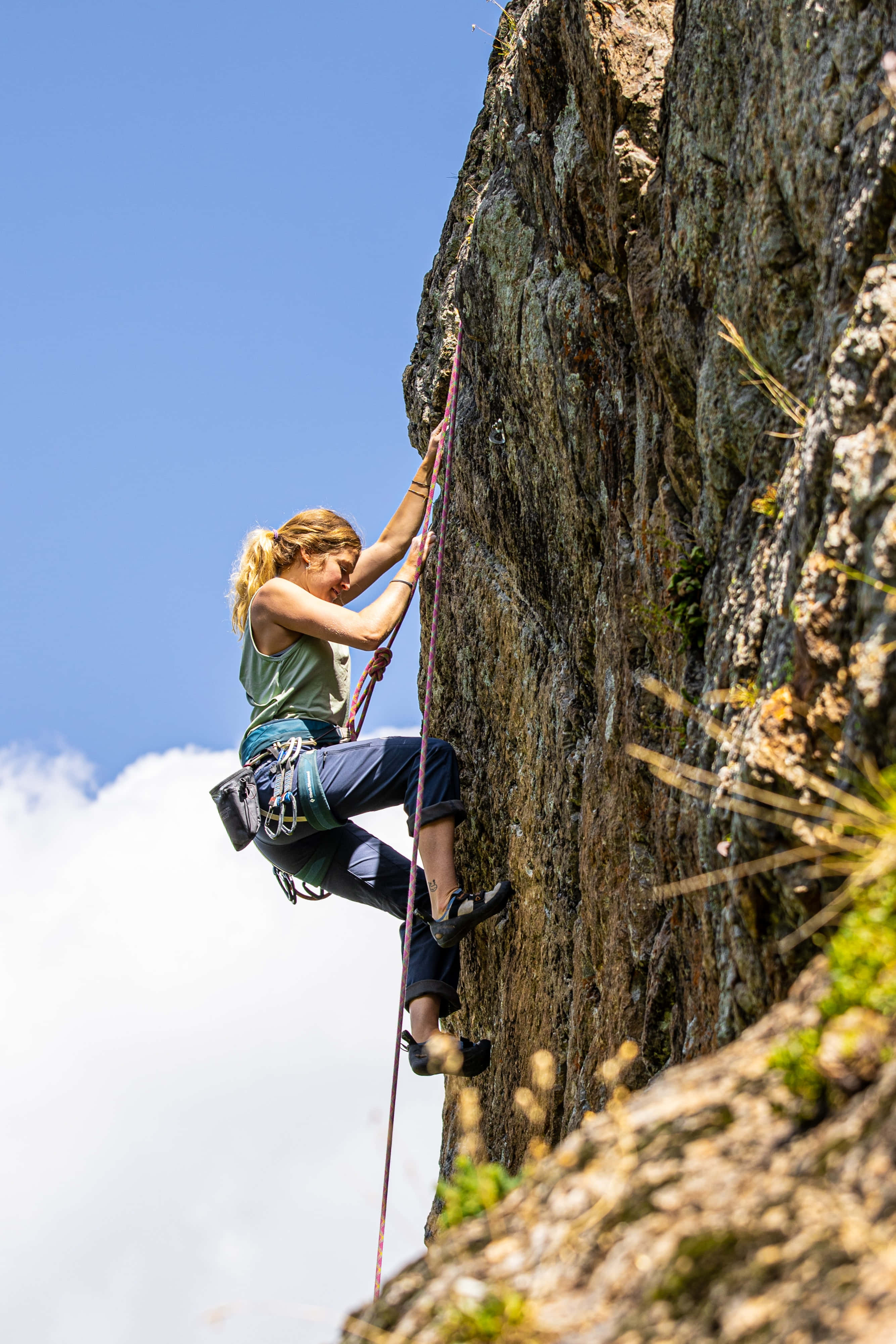 Arduous Climb, female climber, rugged rock face, 4K Phone Wallpaper