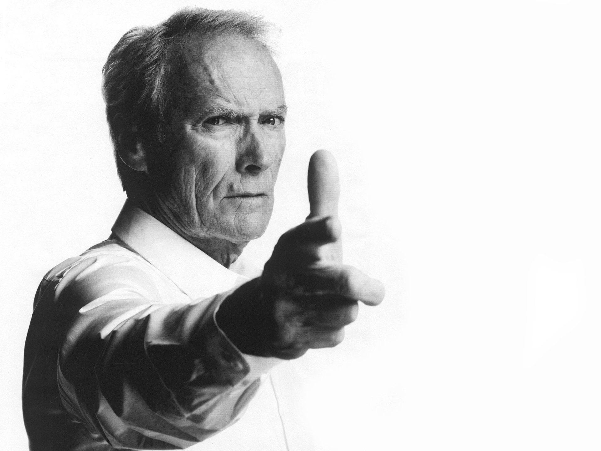 Clint Eastwood, finger guns, white shirt, Full HD Desktop Wallpaper