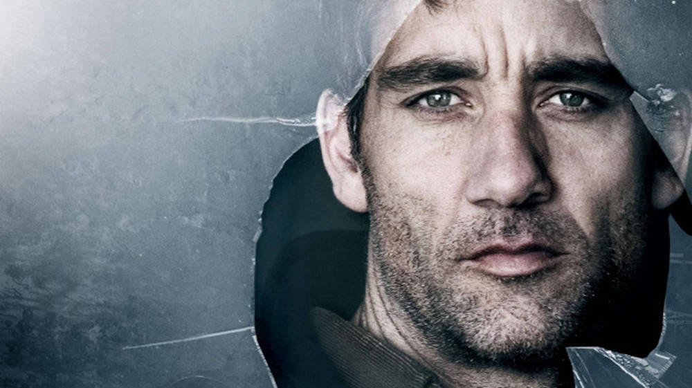 Clive Owen, shattered glass, textured gray wall, SD Desktop Wallpaper