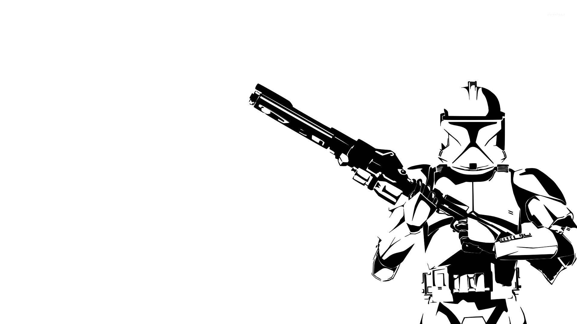 Clone Trooper, black and white silhouette, blaster, Full HD Desktop Wallpaper