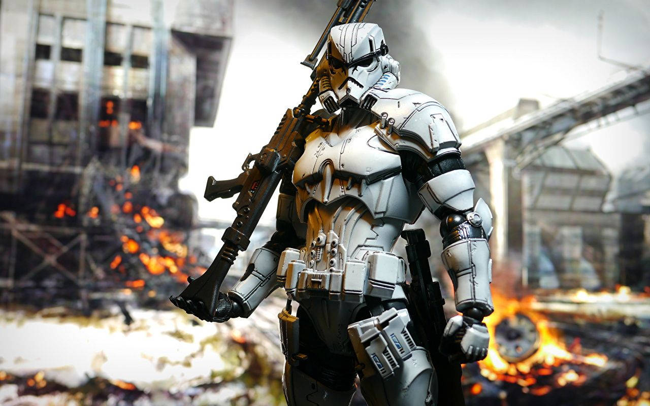Clone Trooper, white armored soldier, rifle, HD Desktop Wallpaper