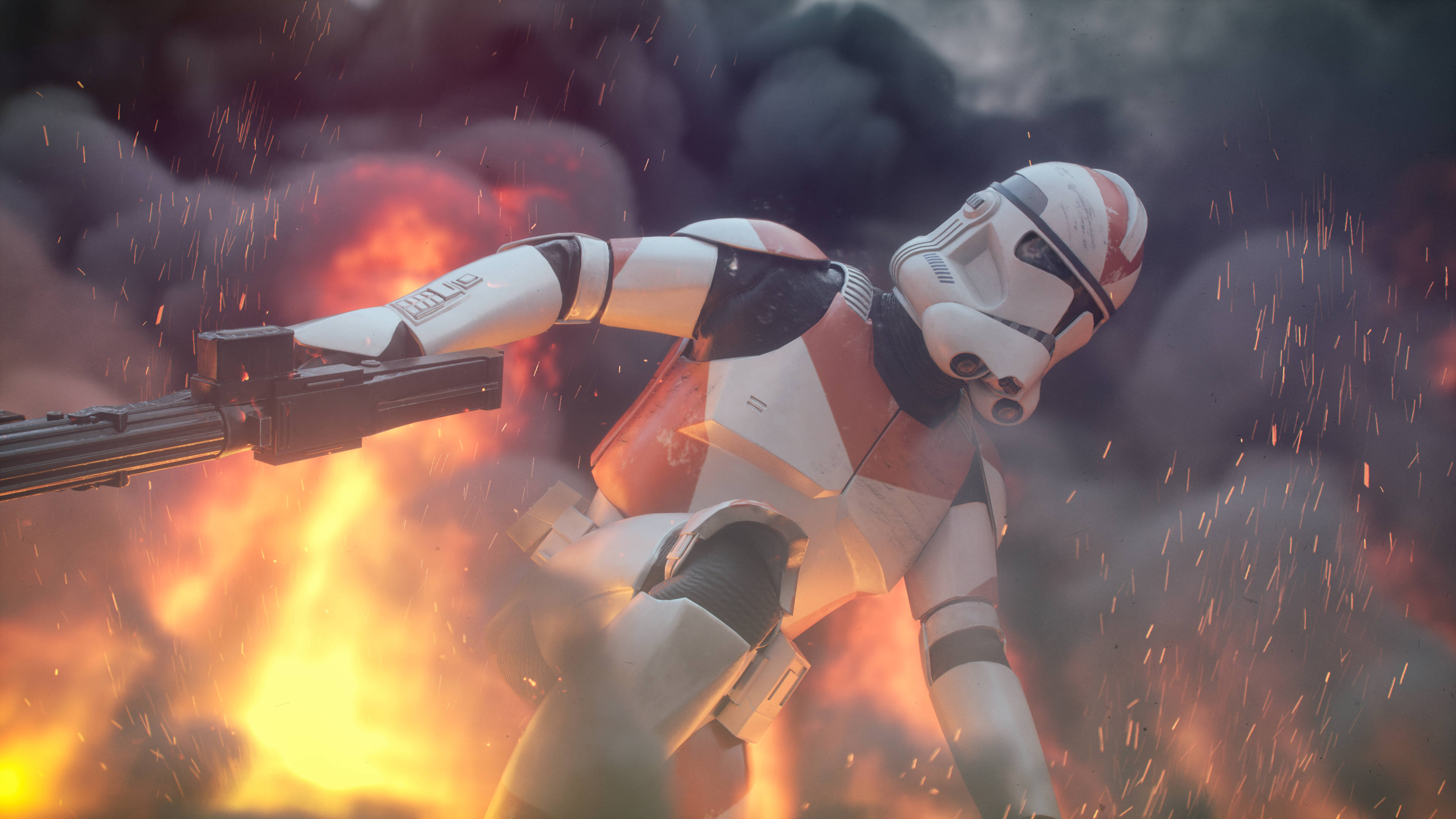 Clone Trooper, white and orange armor, blaster, 4K Desktop Wallpaper