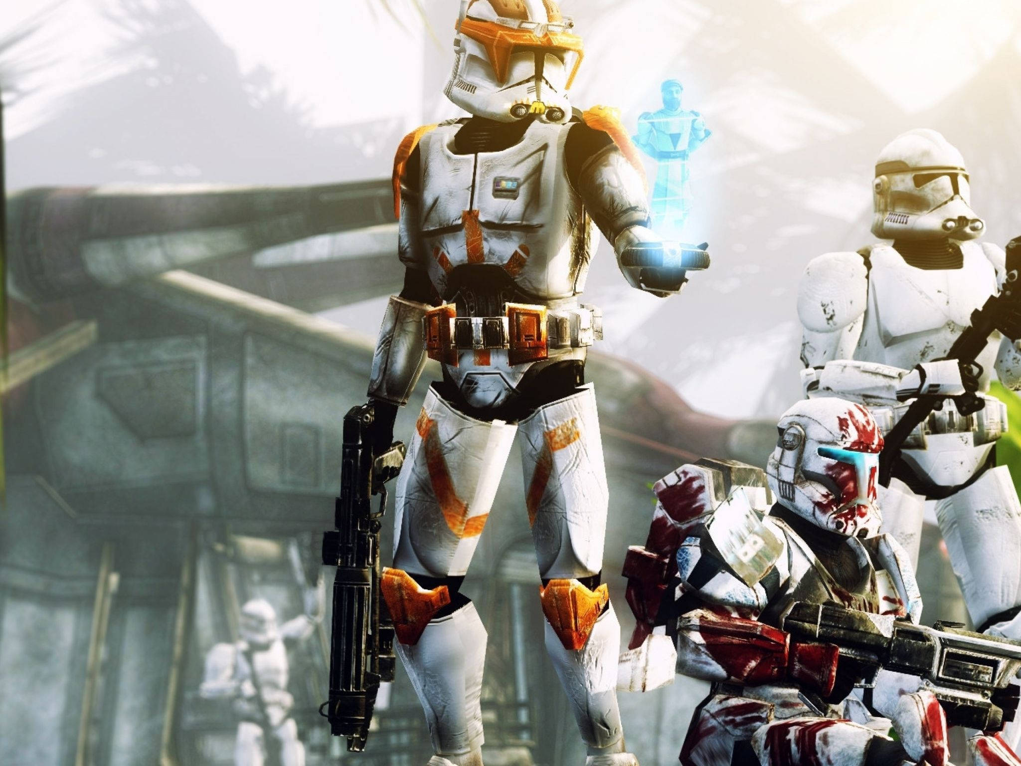 Clone Trooper, white and orange armor, blasters, Full HD Desktop Wallpaper