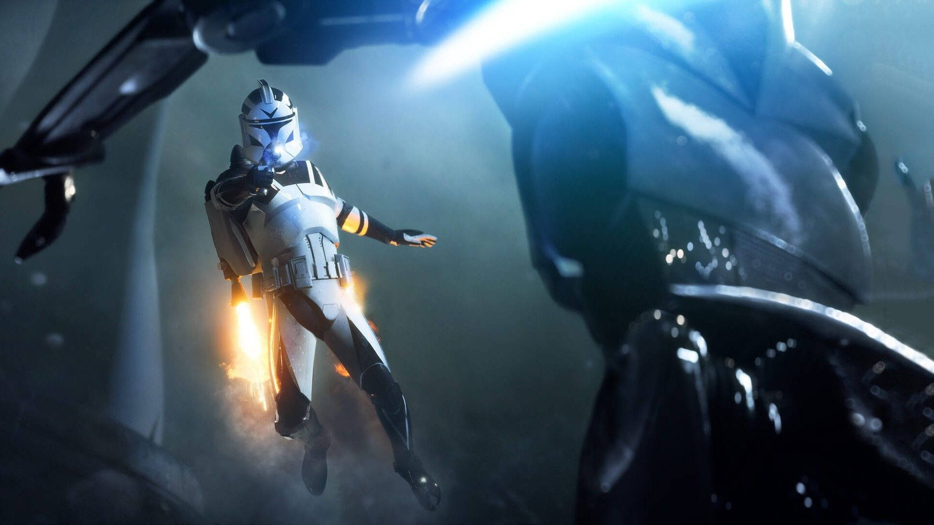 Clone Trooper, white armor, jetpack flames, Full HD Desktop Wallpaper
