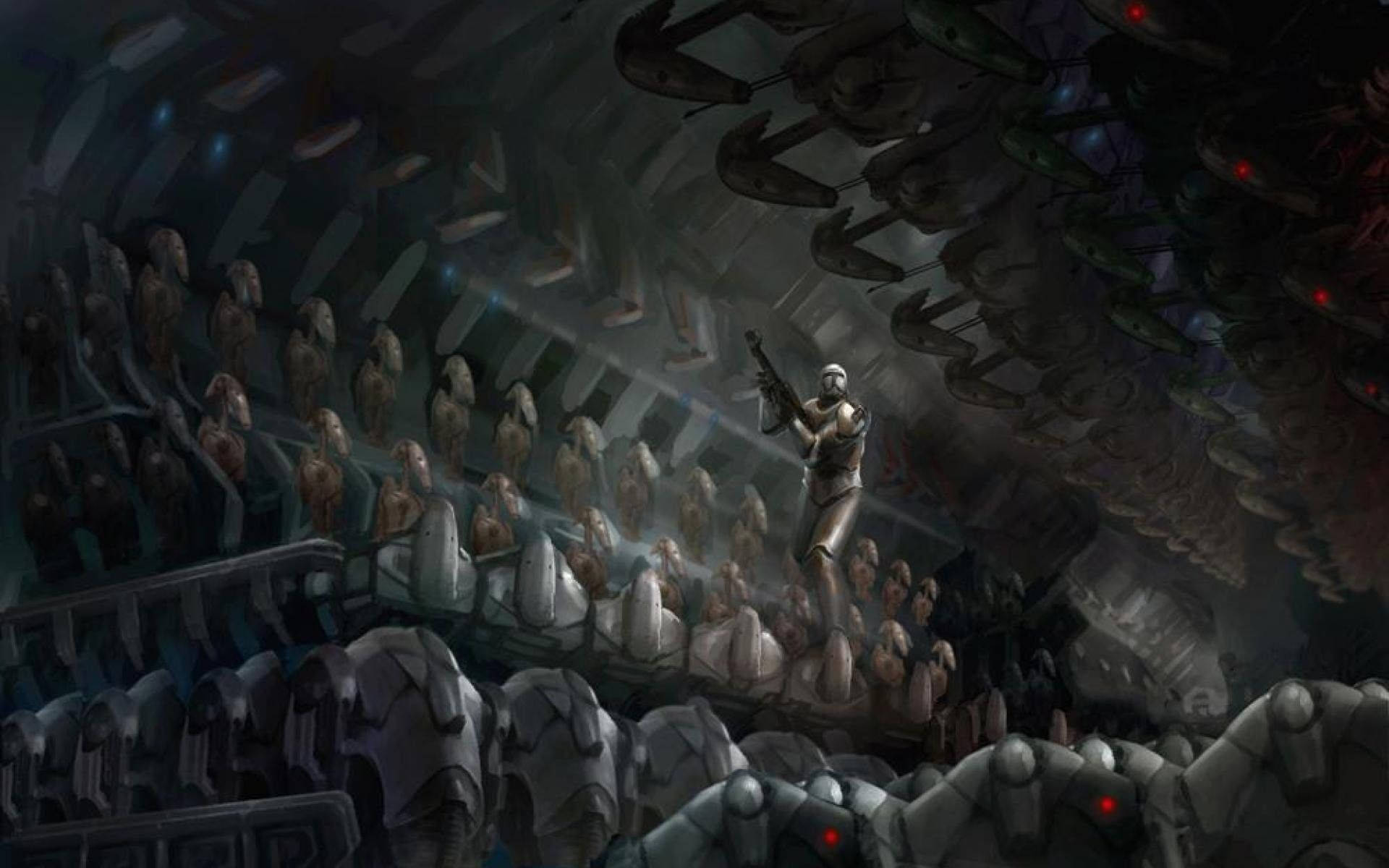 Clone Trooper, spaceship, dimly lit, Full HD Desktop Wallpaper