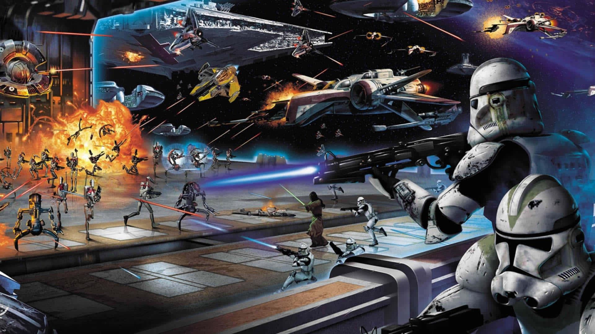 Clone Wars, starfighters, ground troops, Full HD Desktop Wallpaper