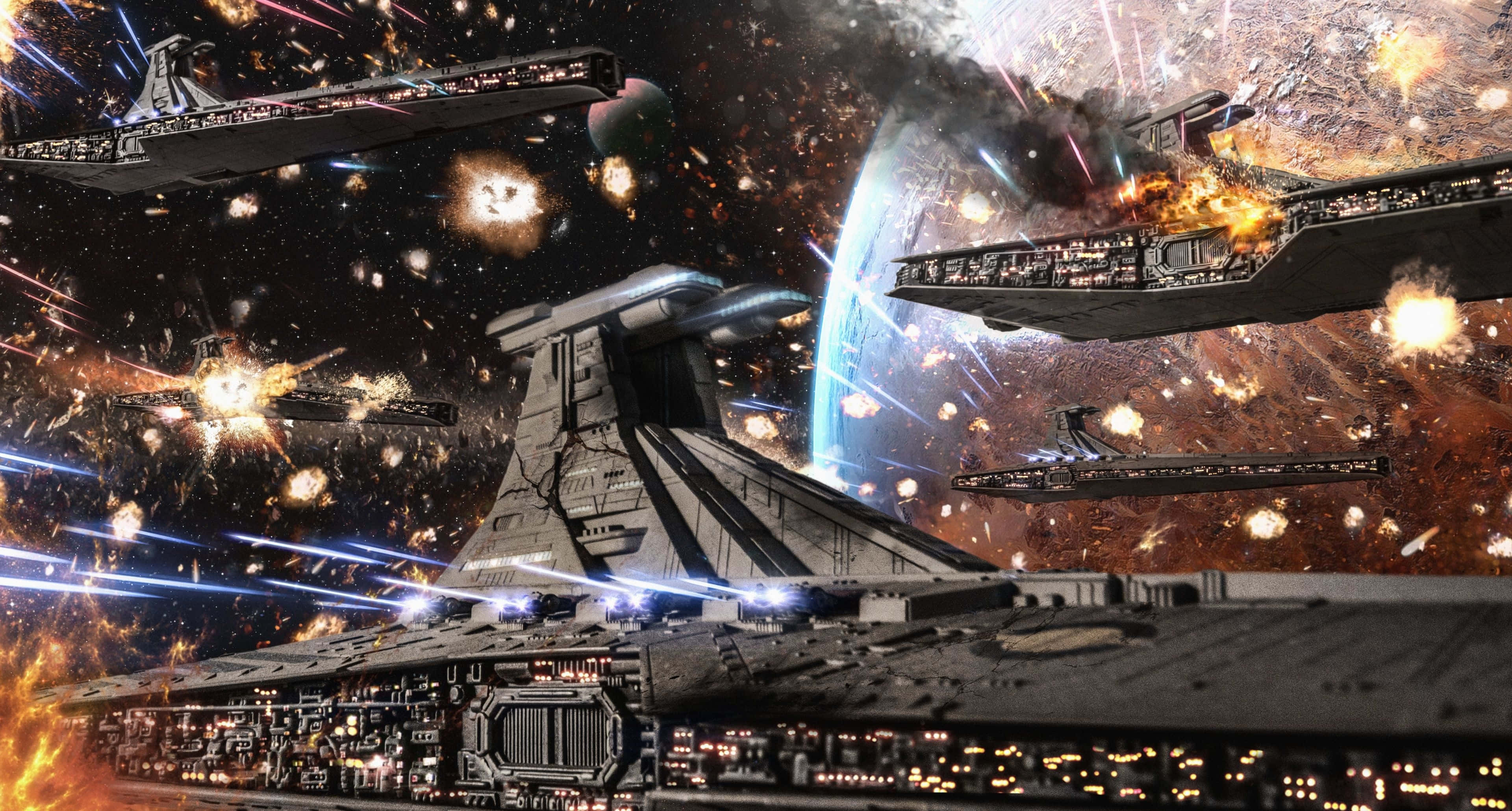 Clone Wars, starships, fiery space battle, 4K Desktop Wallpaper