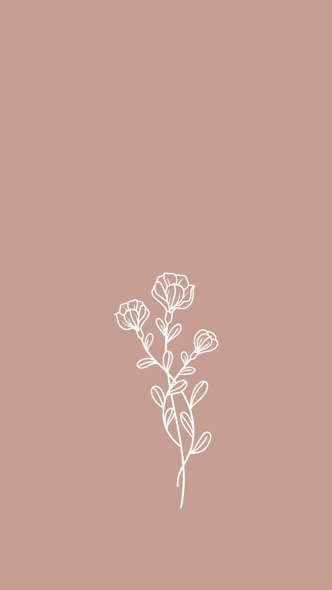 white flower, beige background, minimalist white line drawing, Full HD Phone Wallpaper