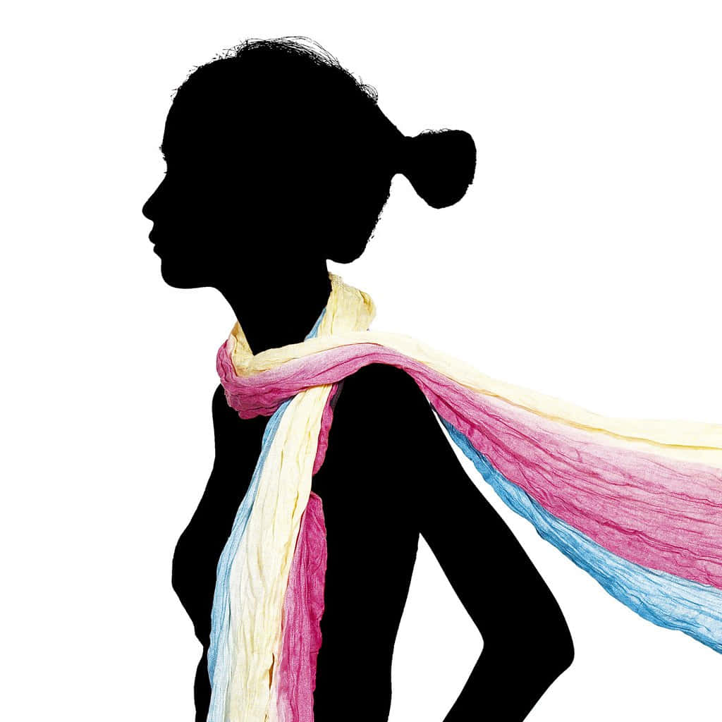 woman, flowing scarf, pink yellow and blue hues, SD Desktop Wallpaper