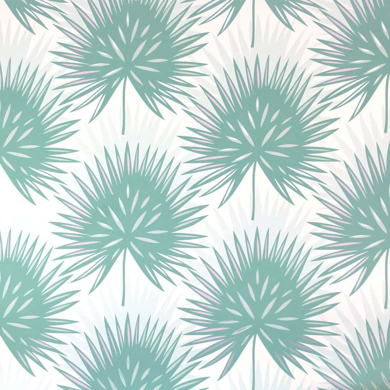 teal palm fronds, pink accents, light background, HD Desktop Wallpaper
