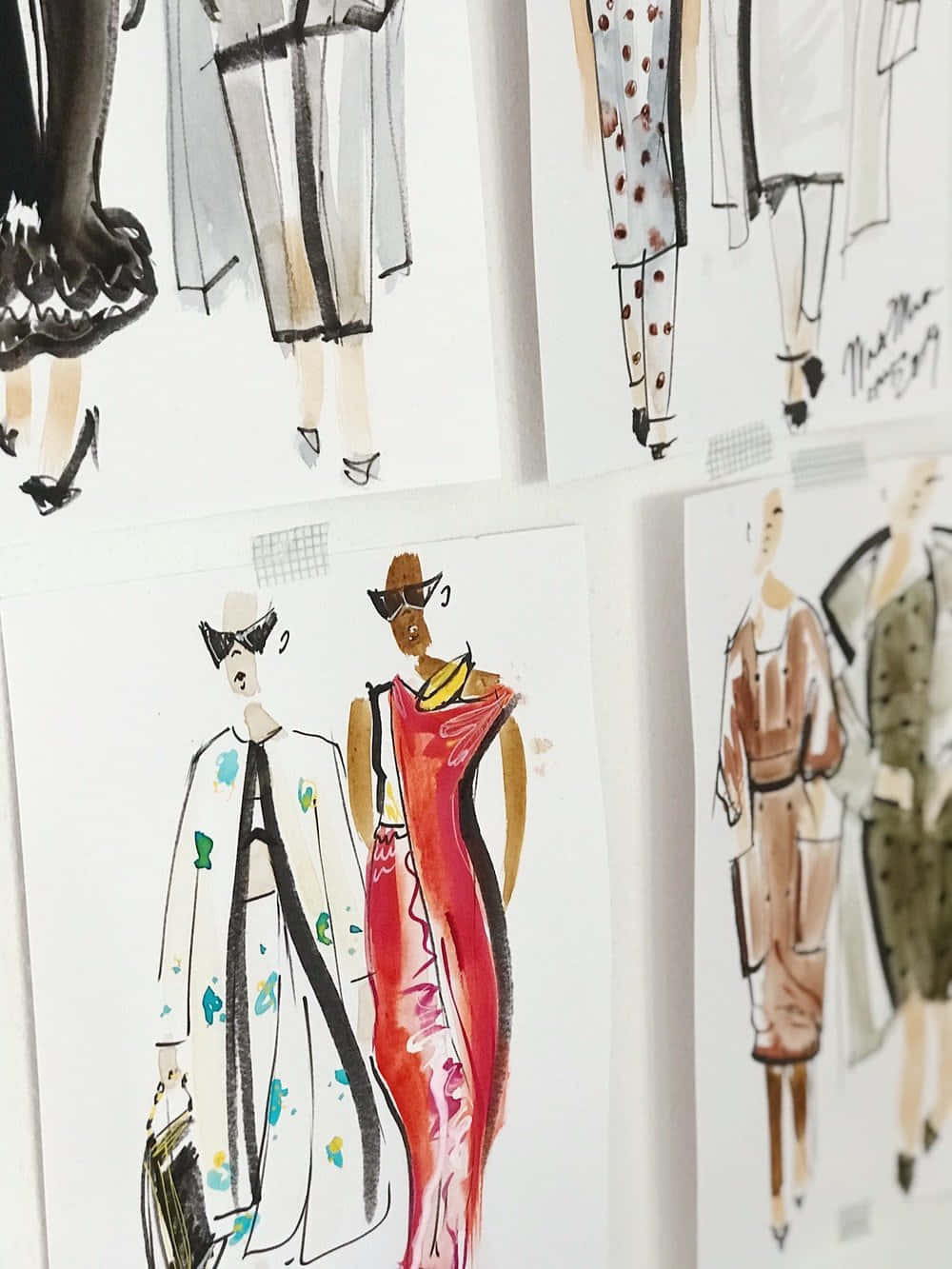 watercolor fashion sketches, diverse models, bold outfits, HD Phone Wallpaper