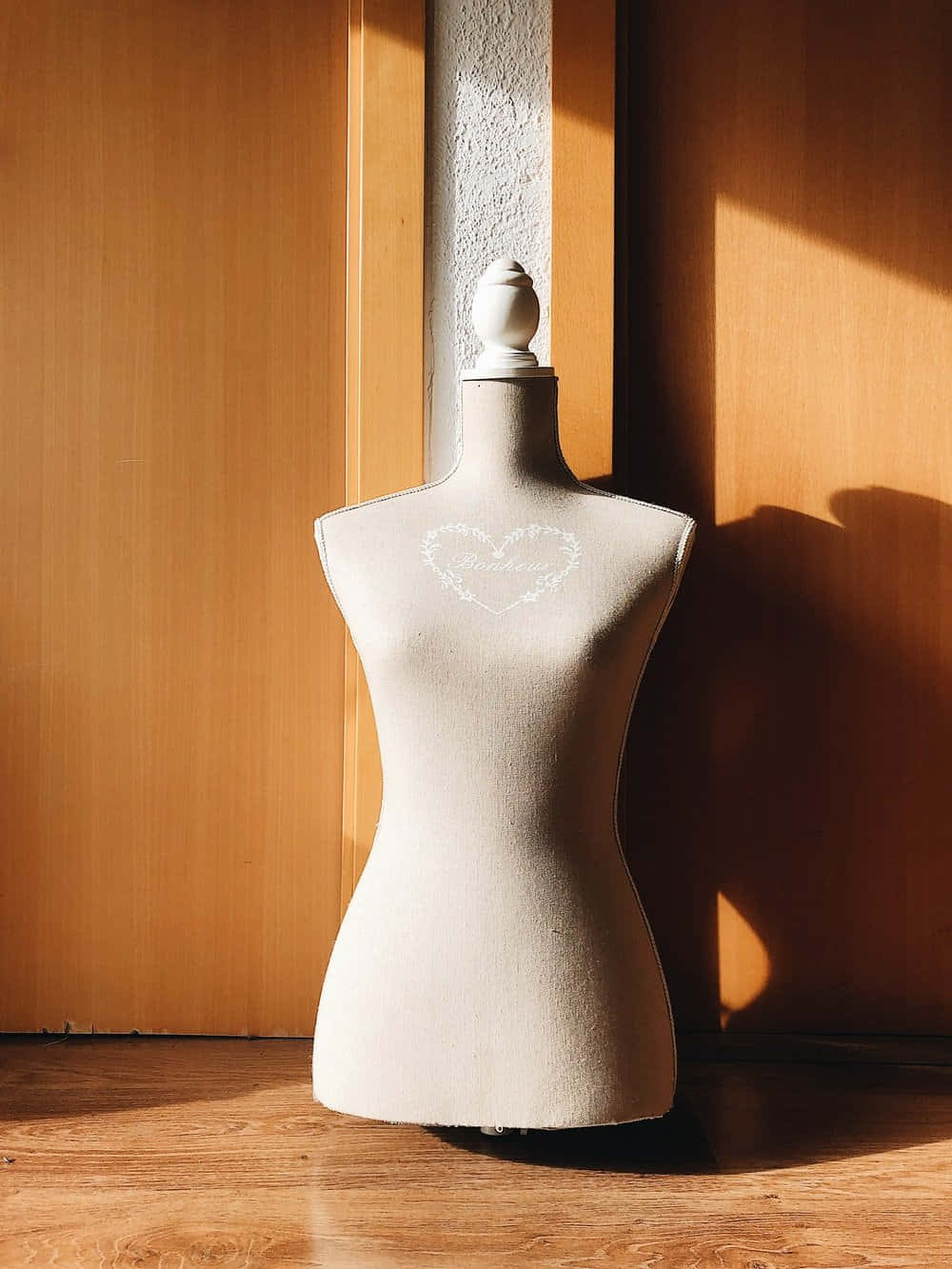 beige dress form, warm sunlight, wooden walls, HD Phone Wallpaper