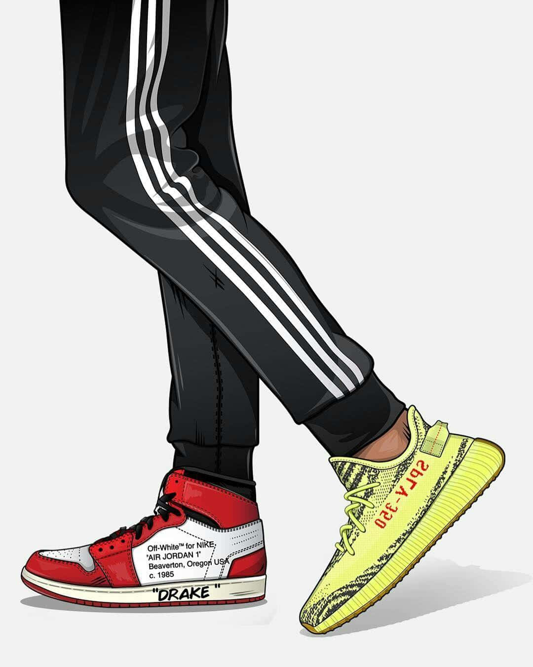 red white and neon yellow sneakers, black track pants, plain background, HD Phone Wallpaper