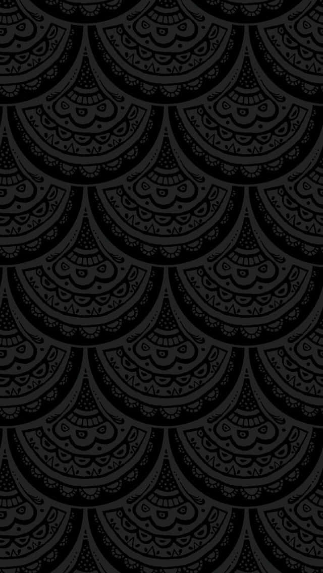 fancy, intricate black mandala-like motifs, dark background, SD Phone Wallpaper